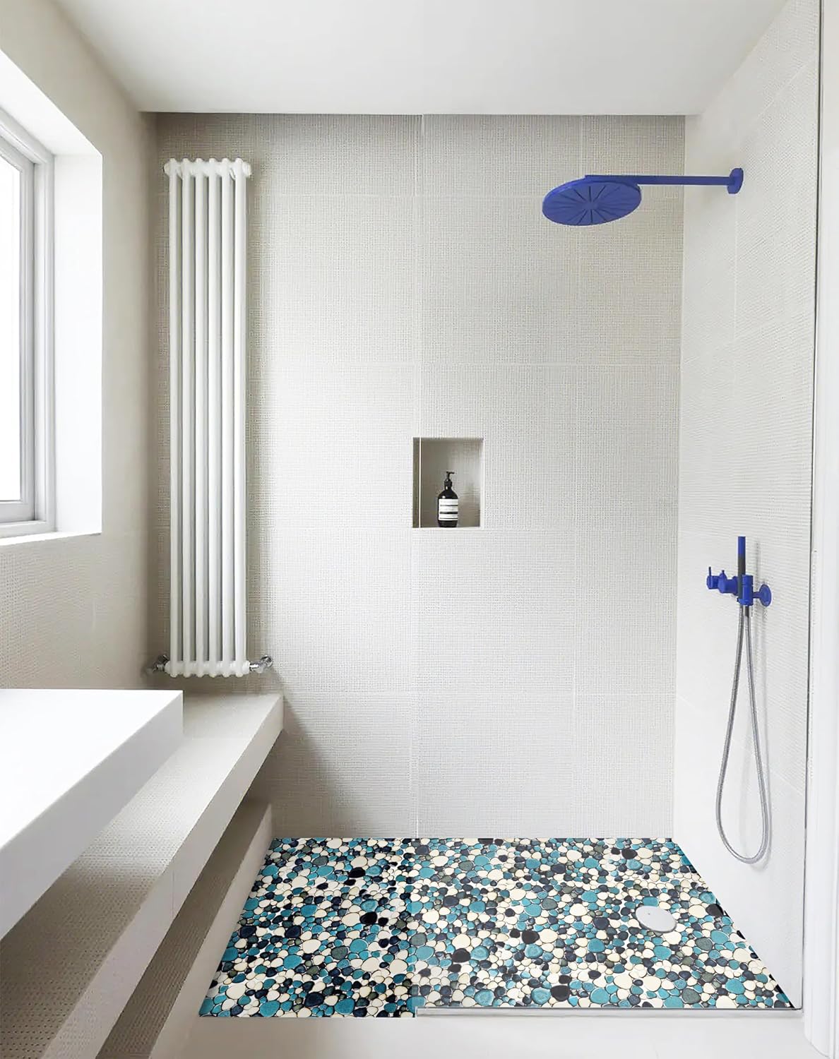 Pebble Tiles 5 Sheets, Aqua Teal Blue Mosaic Tiles for Accent Wall Backsplash, Pebble Tile for Bathroom Shower Floor