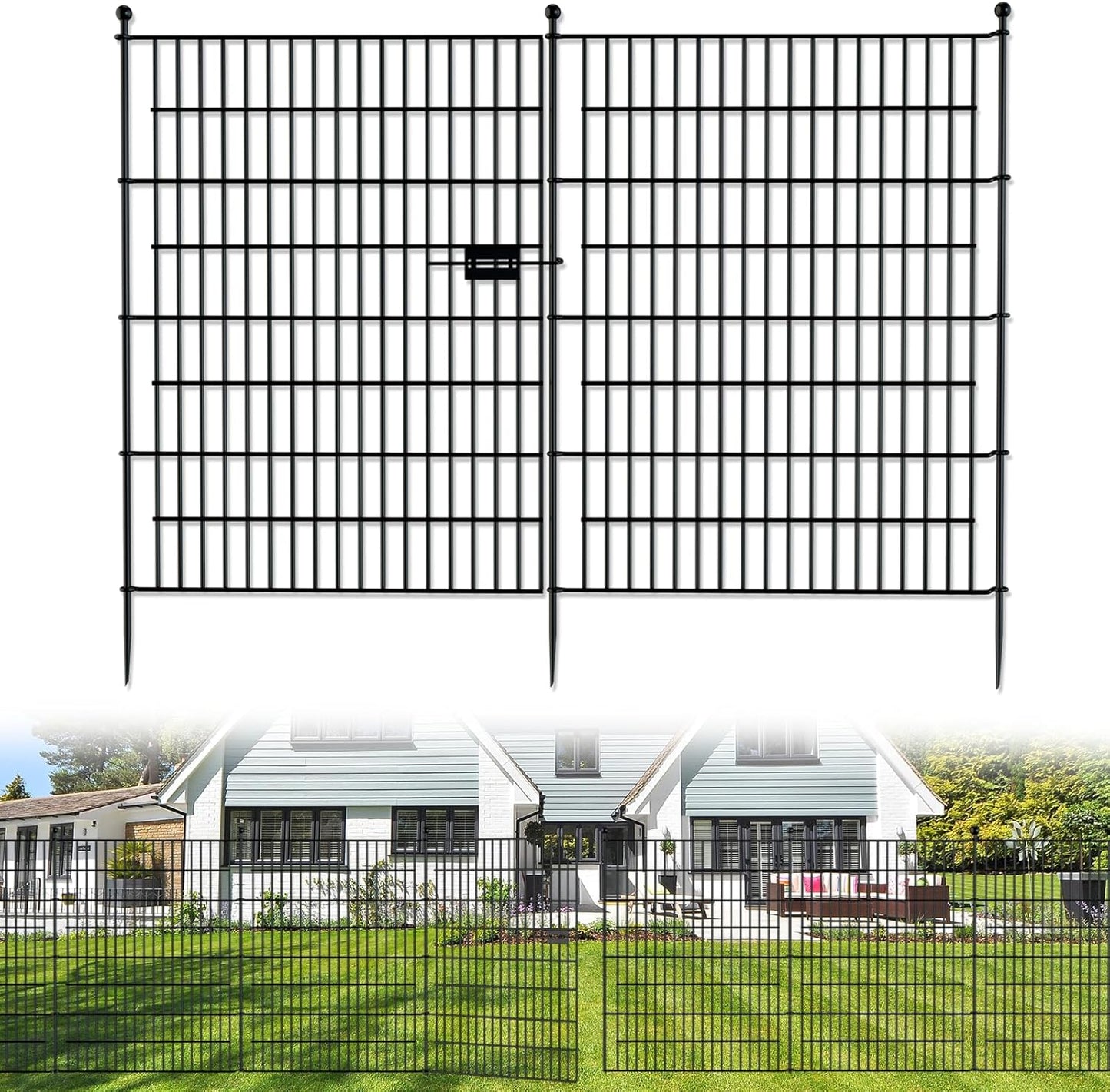 10 Panels No Dig Decorative Outdoor Garden Fence for Yard, 32 in(H) X 23.6 ft(L) Animal Barrier Fencing Rustproof Metal Wire Panel Border for Dog, Rabbits, and Patio Temporary Ground Stakes