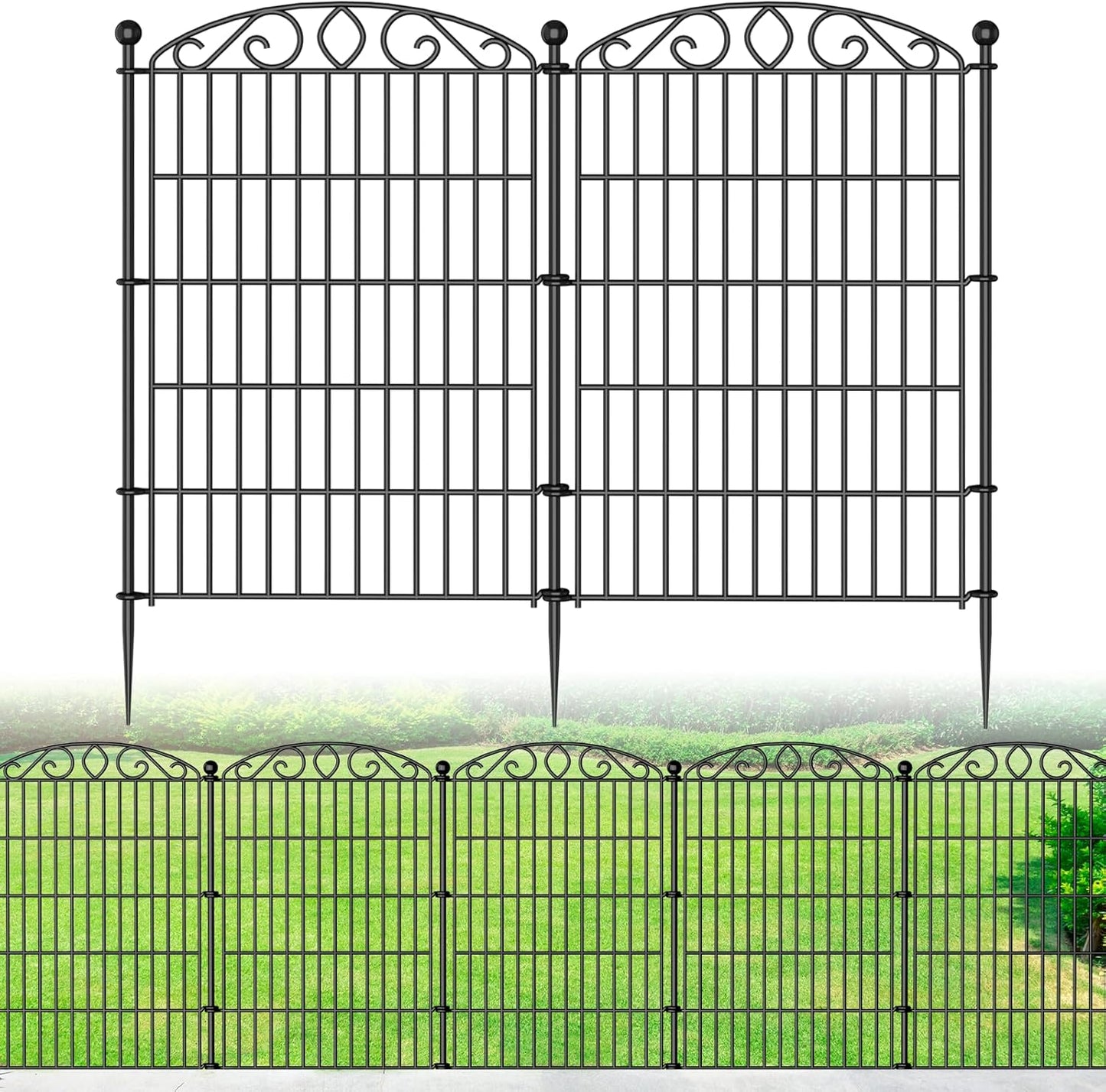 12 Panel No Dig Decorative Garden Fence with Gate - 42in H x 25.55ft L, Tall Animal Barrier for Dogs Rabbits, Rustproof Metal Wire Panels for Yard, Patio, and Outdoor Border Use