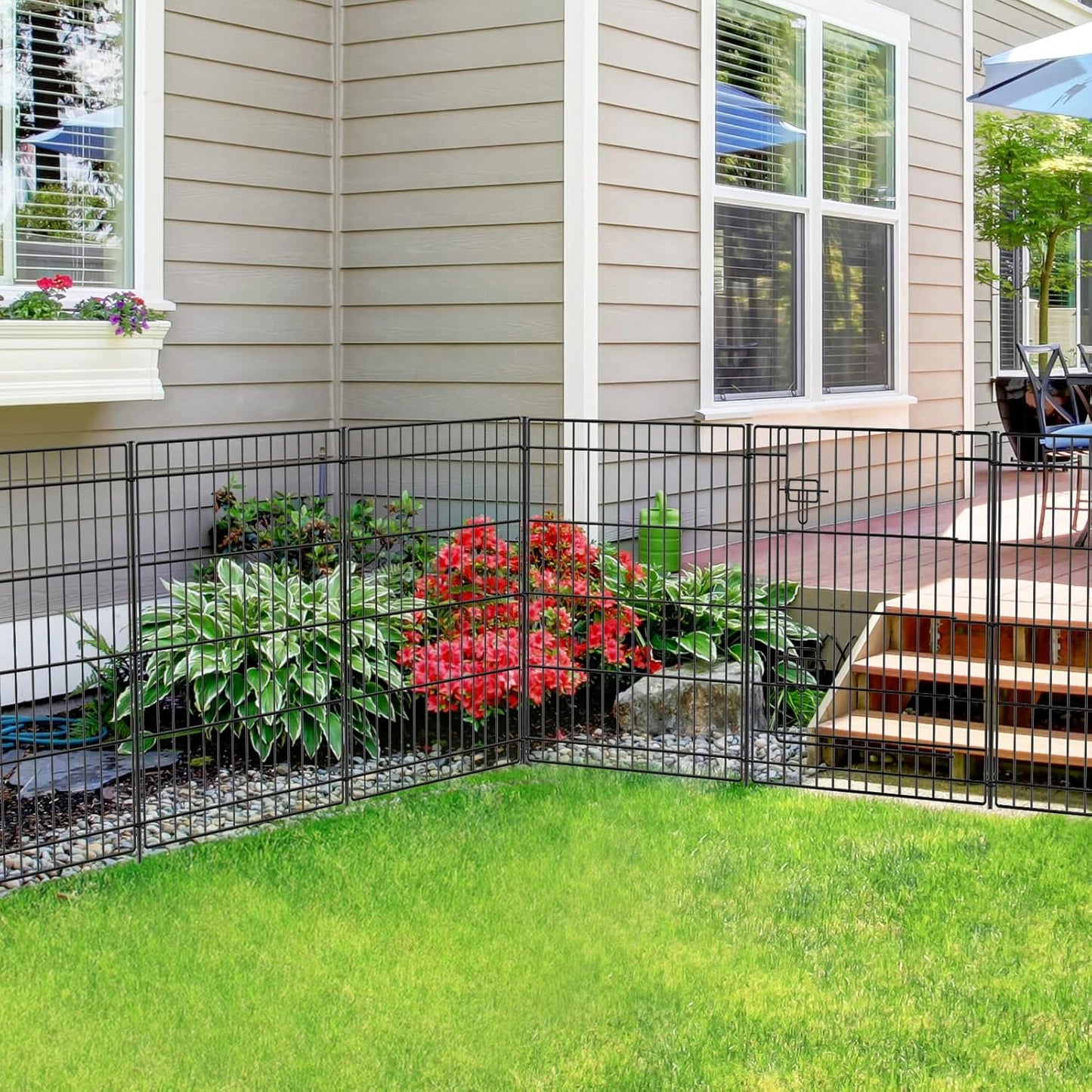 INJOPEXI Garden Fence Outdoor 6 Panels 13ft (L)×36in (H) Decorative Garden Fences with 6 Panels Rustproof Wire No Dig Metal Animal Barrier Dog Rabbit Fencing for Yard Lawn Patio - Without Fence Gate