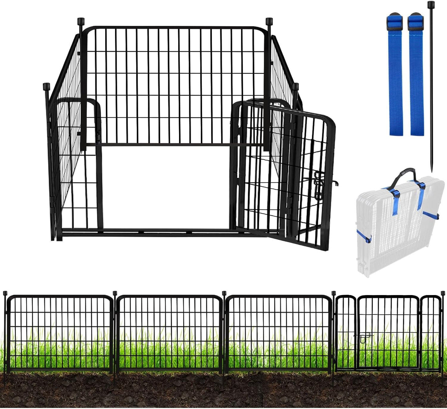 ADAVIN Metal Garden Fence with Gate, 36 in(H) 10 Panels Heavy Duty Iron Animal Barrier Fence, Indoor or Outdoor Dog Playpen, Portable Fencing, No Dig Garden Border Fencing for Yard. Total 22.1 FT(L)