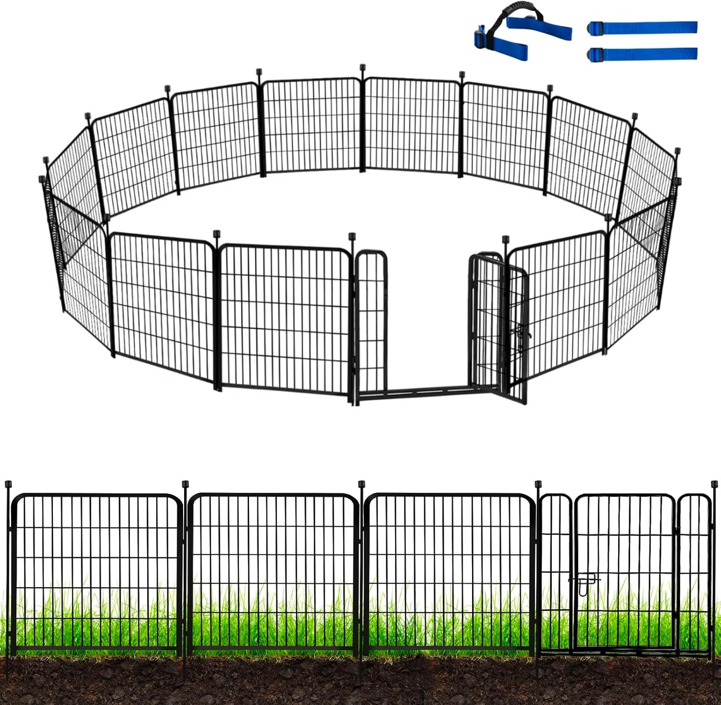 ADAVIN Metal Garden Fence with Gate, 36 in(H) 10 Panels Heavy Duty Iron Animal Barrier Fence, Indoor or Outdoor Dog Playpen, Portable Fencing, No Dig Garden Border Fencing for Yard. Total 22.1 FT(L)