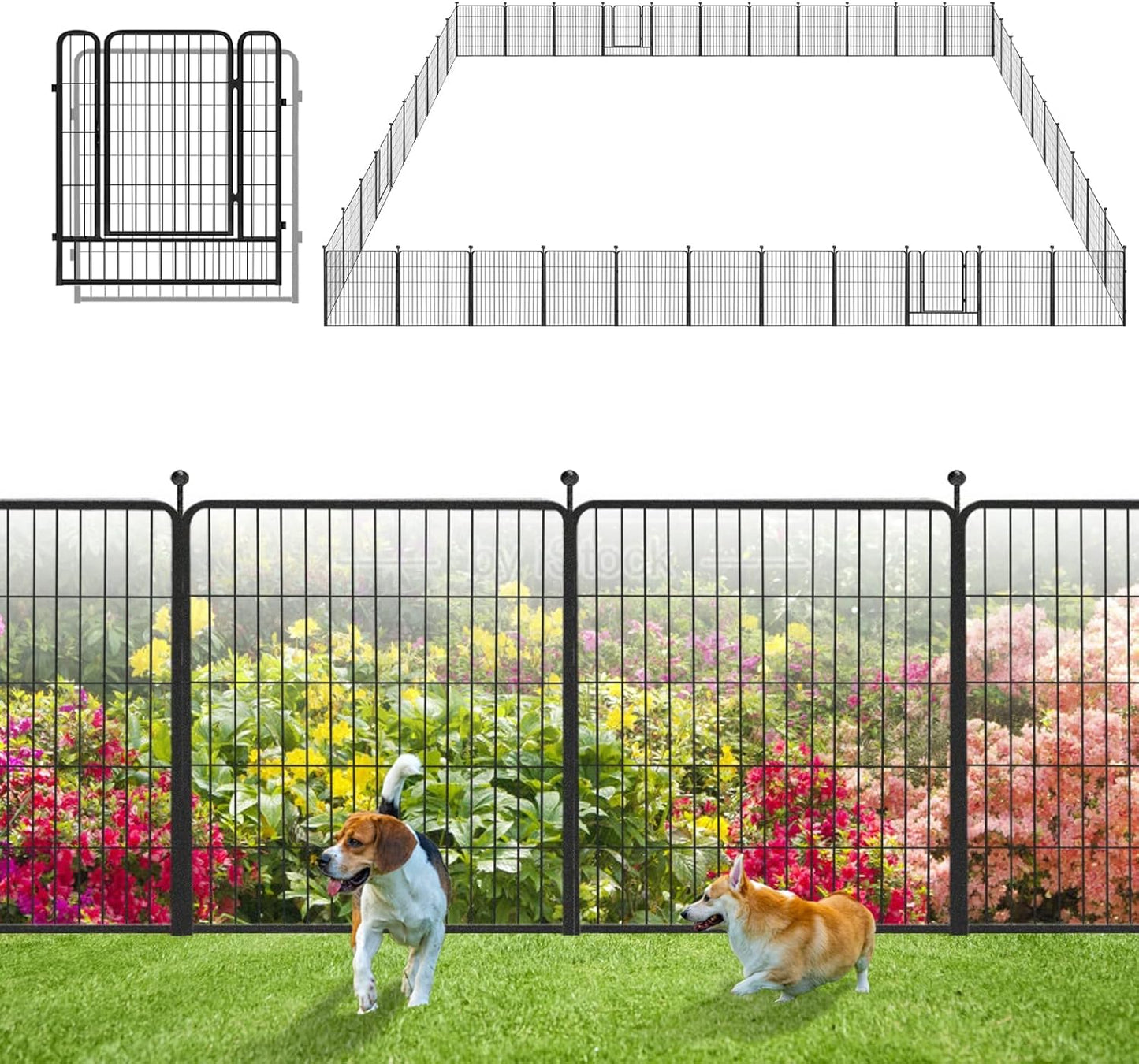 Garden Fence 32in x46ft 20 Pack Rustproof Metal Fence Panels No Dig Fence Animal Barrier with Gate & Secure Lock to Keep Dogs Out Fencing for Yard Flower Bed Edging for Patio Outdoor Decor