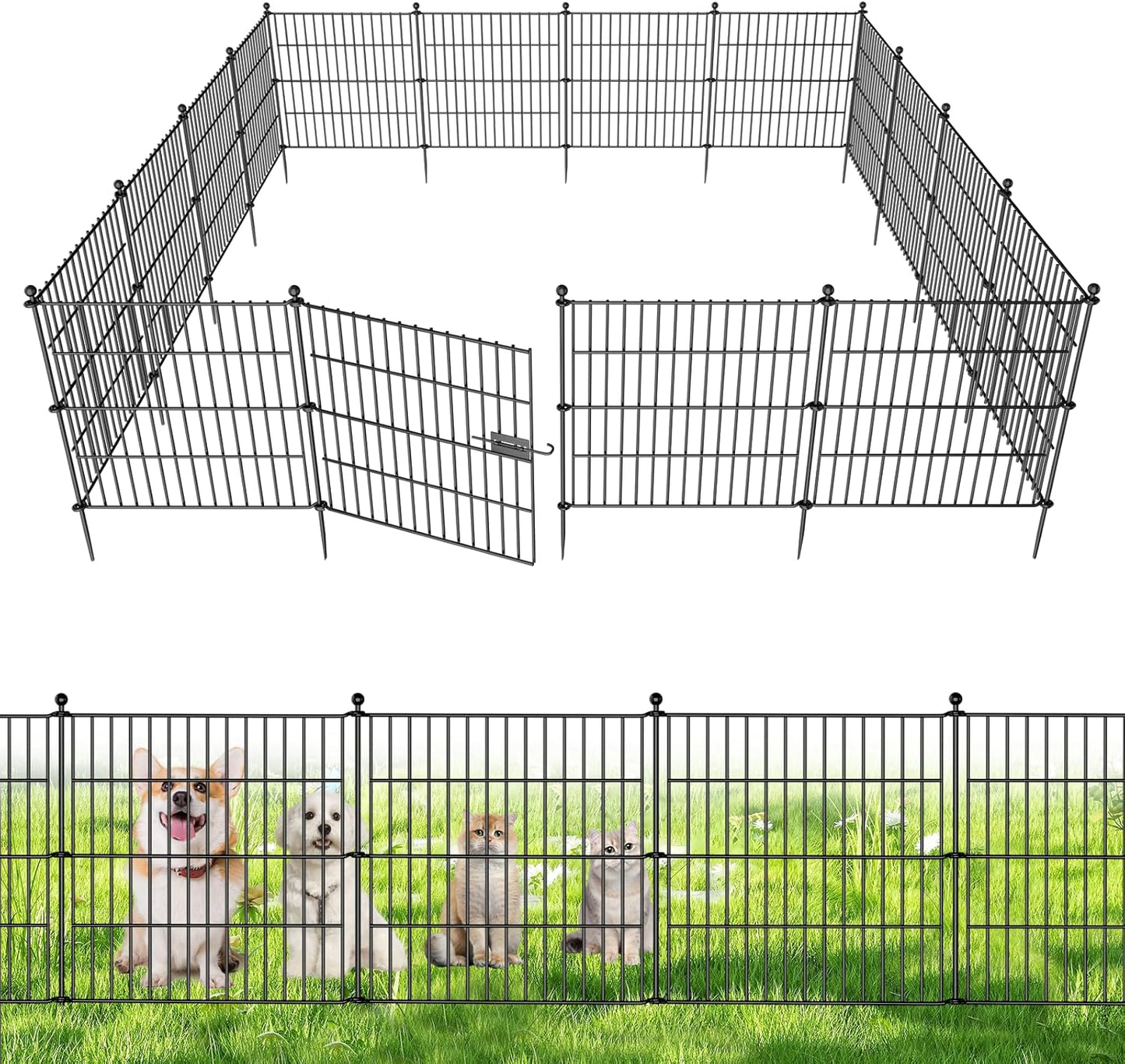 10 Panels No Dig Decorative Outdoor Garden Fence for Yard, 32 in(H) X 23.6 ft(L) Animal Barrier Fencing Rustproof Metal Wire Panel Border for Dog, Rabbits, and Patio Temporary Ground Stakes