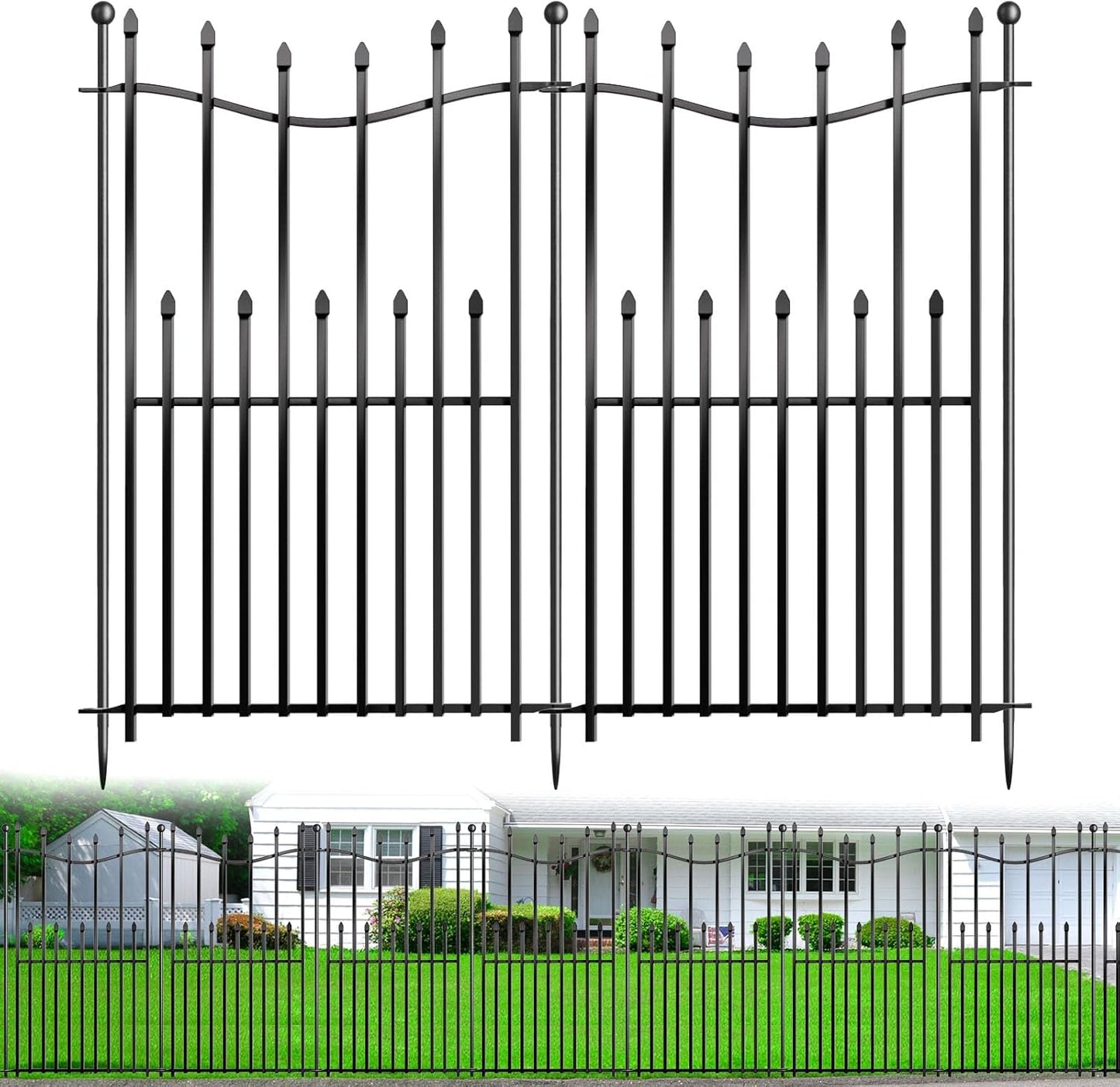 8 Panels No Dig Decorative Garden Fence with Gate, 40in(H) × 17.6ft(L) Heavy-Duty Rustproof Metal Panels, Outdoor Dog Barrier for Yard & Patio, Landscape, Border| Portable Temporary Fencing