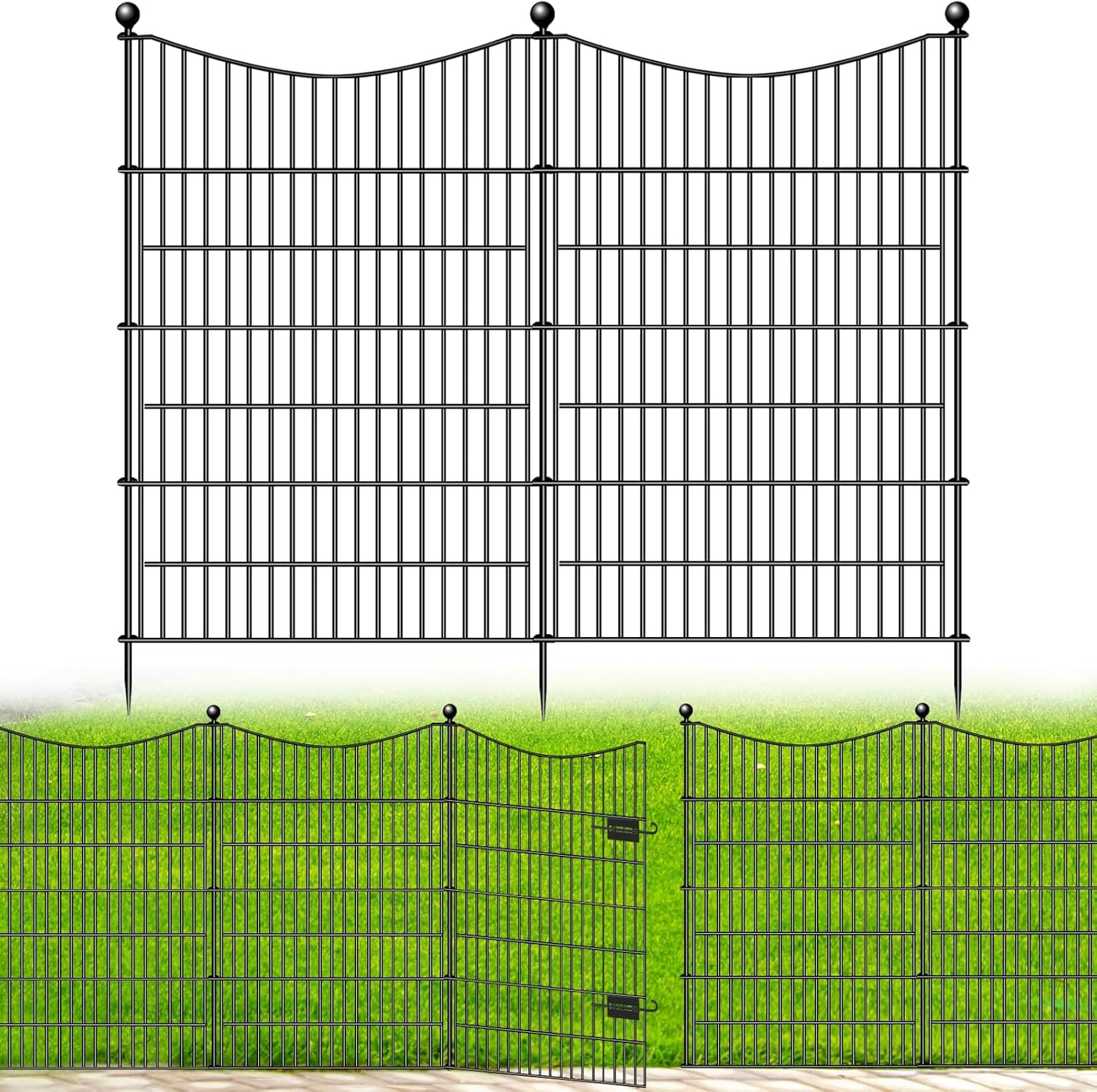 15 Panels Decorative Garden Fence with Gate, 32 in(H) X 35.4 ft(L) No Dig Dog Fence Animal Barrier Outdoor for Yard, Rustproof Metal Garden Edging and Borders, Temporary Fencing Stakes