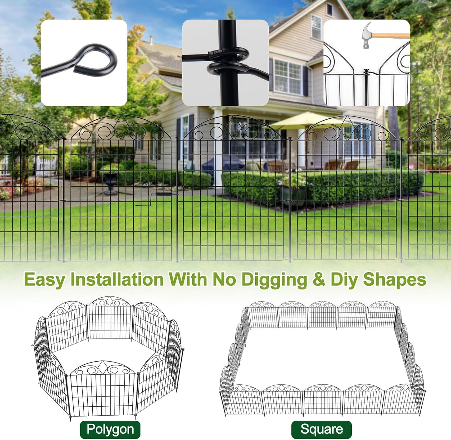 SUNLAX 10 Panels Garden Fence 24ft(L) x 40in(H) Fencing Tall for Yard Dog Pet Fence No Dig Temporary Fence Barrier for Outdoor Patio with Gate