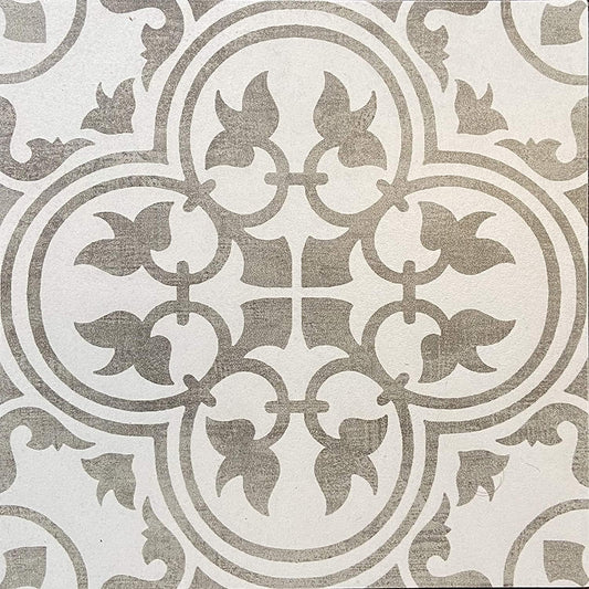 12x12 Flora Gray White Encaustic Ceramic Tile (10 Piece 10Sf Pack)