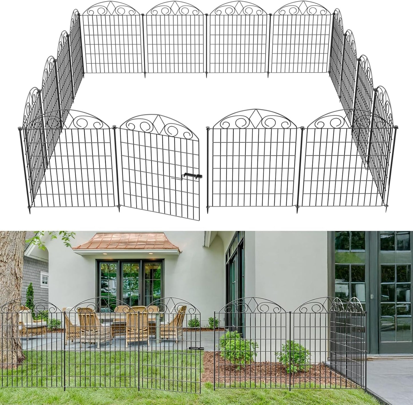 SUNLAX 10 Panels Garden Fence 24ft(L) x 40in(H) Fencing Tall for Yard Dog Pet Fence No Dig Temporary Fence Barrier for Outdoor Patio with Gate