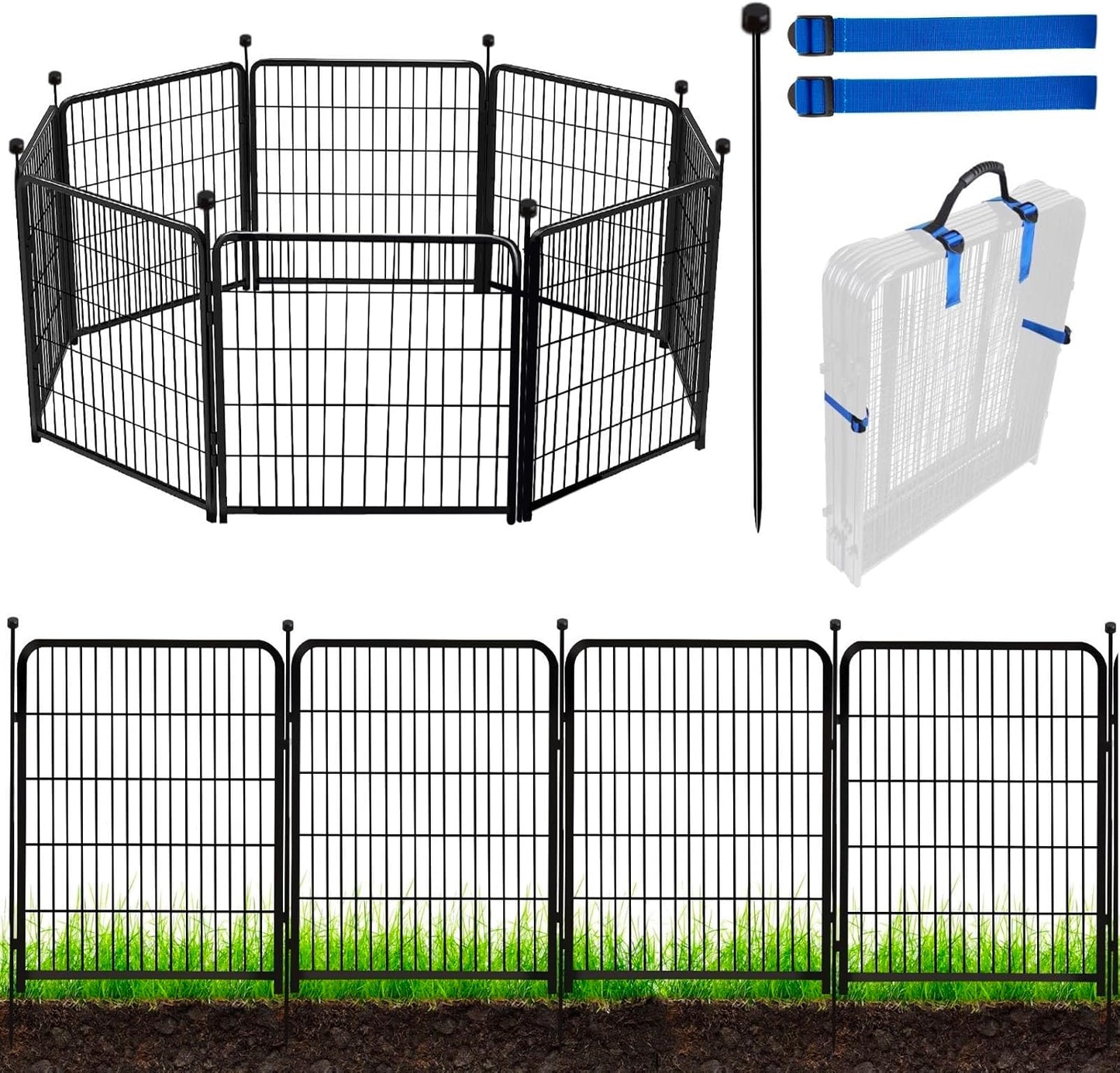 ADAVIN Metal Garden Fence with Gate, 36 in(H) 10 Panels Heavy Duty Iron Animal Barrier Fence, Indoor or Outdoor Dog Playpen, Portable Fencing, No Dig Garden Border Fencing for Yard. Total 22.1 FT(L)