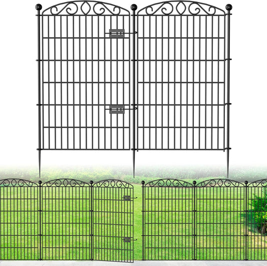 12 Panel No Dig Decorative Garden Fence with Gate - 42in H x 25.55ft L, Tall Animal Barrier for Dogs Rabbits, Rustproof Metal Wire Panels for Yard, Patio, and Outdoor Border Use