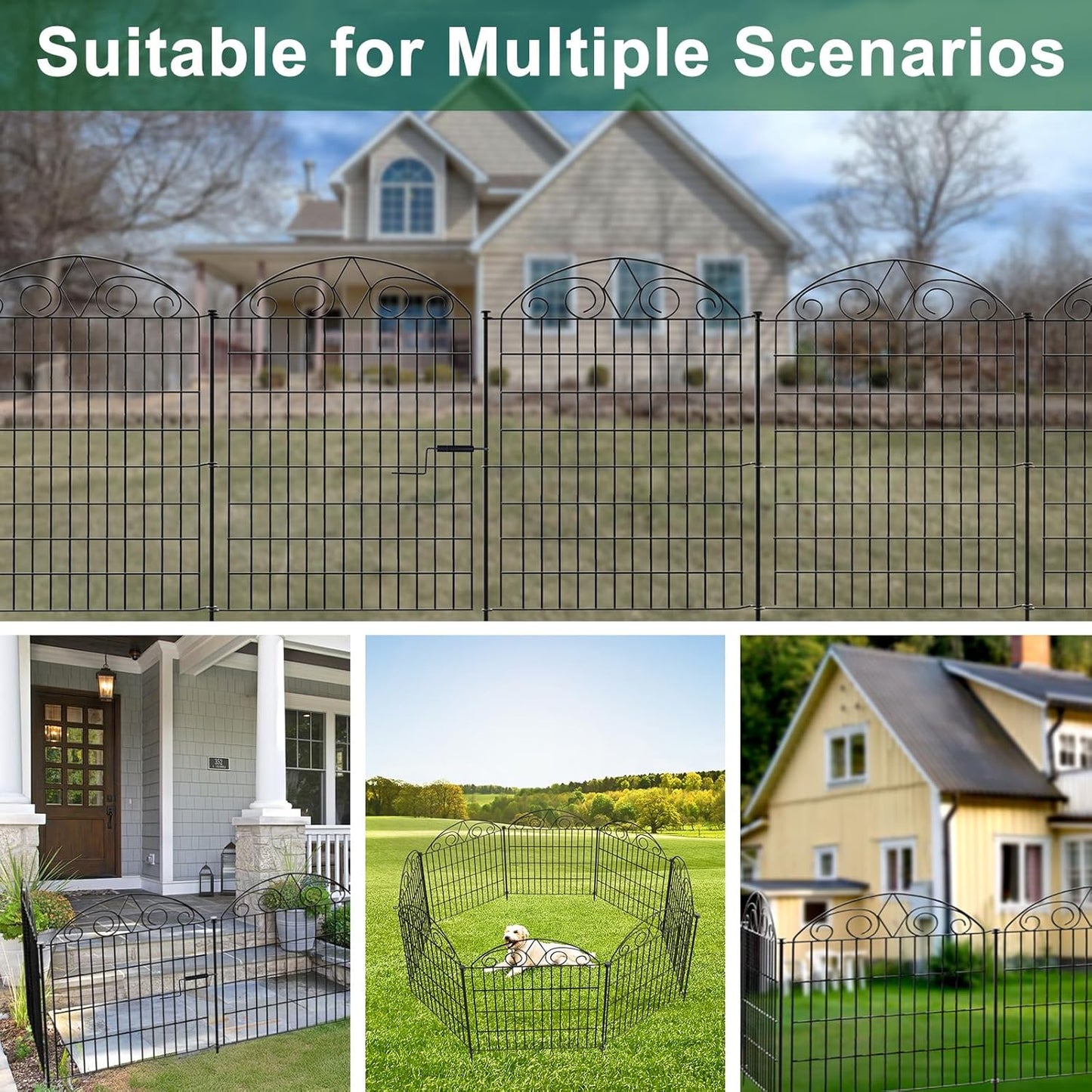 SUNLAX 10 Panels Garden Fence 24ft(L) x 40in(H) Fencing Tall for Yard Dog Pet Fence No Dig Temporary Fence Barrier for Outdoor Patio with Gate