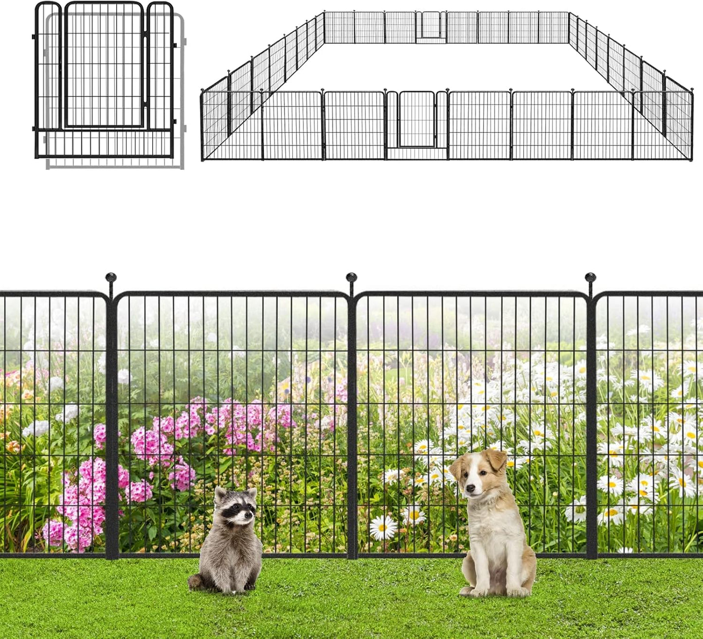 Garden Fence 32in x46ft 20 Pack Rustproof Metal Fence Panels No Dig Fence Animal Barrier with Gate & Secure Lock to Keep Dogs Out Fencing for Yard Flower Bed Edging for Patio Outdoor Decor