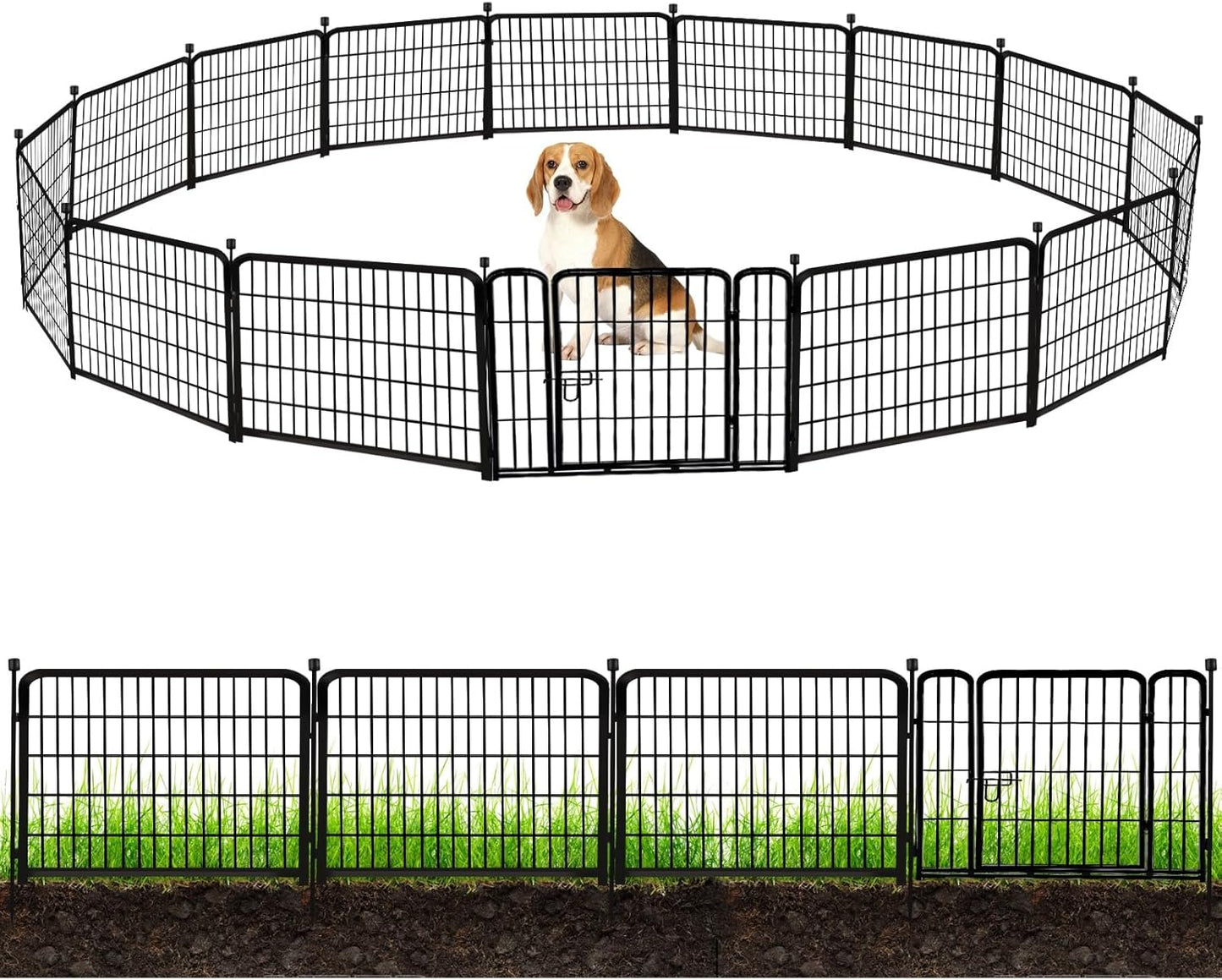 ADAVIN Metal Garden Fence with Gate, 36 in(H) 10 Panels Heavy Duty Iron Animal Barrier Fence, Indoor or Outdoor Dog Playpen, Portable Fencing, No Dig Garden Border Fencing for Yard. Total 22.1 FT(L)