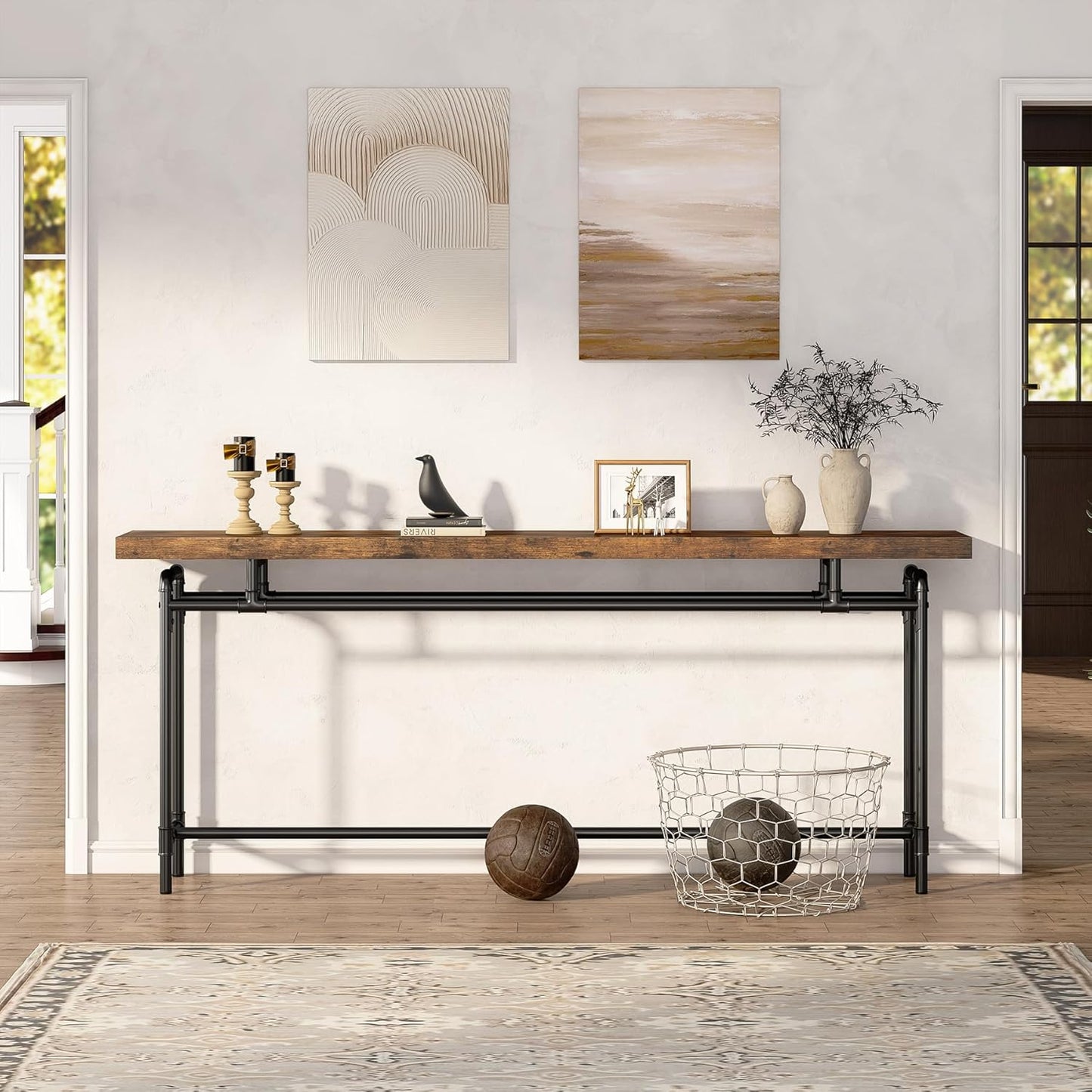 Tribesigns Console Table, 70.9 Inches Extra Long Sofa Table for Living Room, Industrial Narrow Console Sofa Tables Behind Couch, Entryway Hallway Foyer Table for Entrance, Bedroom, Rustic Brown