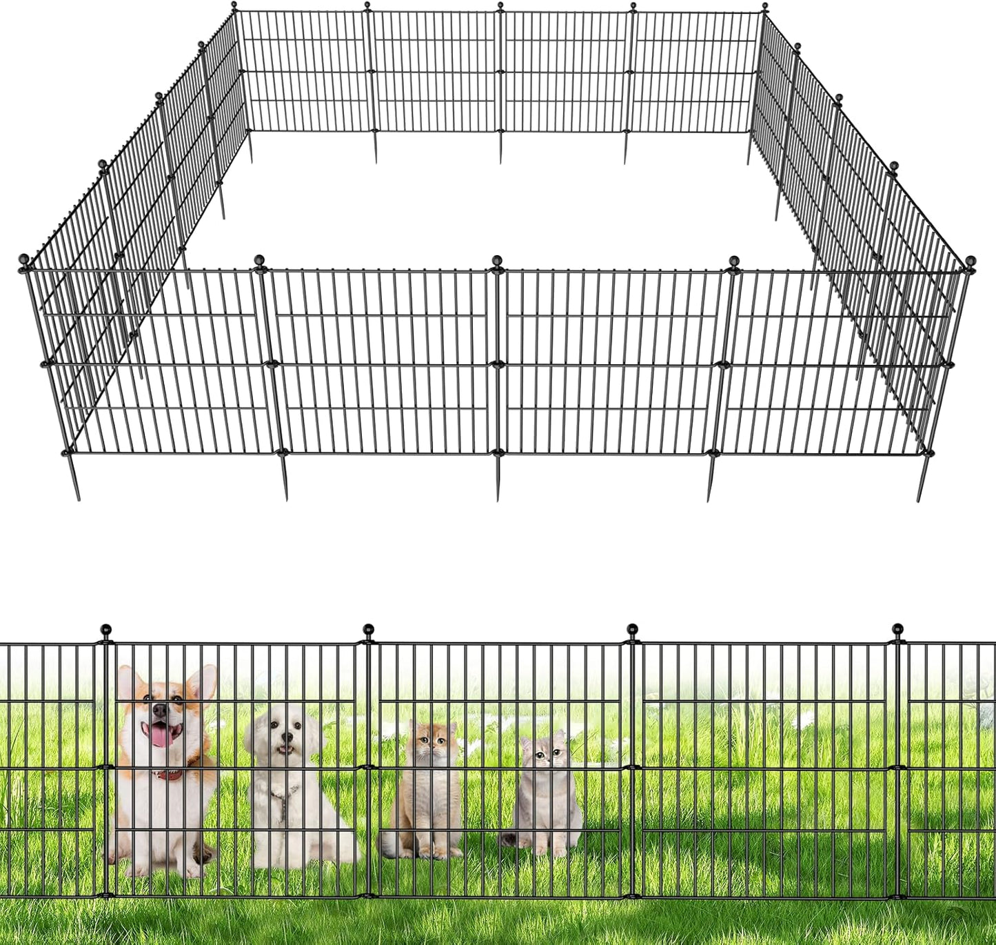10 Panels No Dig Decorative Outdoor Garden Fence for Yard, 32 in(H) X 23.6 ft(L) Animal Barrier Fencing Rustproof Metal Wire Panel Border for Dog, Rabbits, and Patio Temporary Ground Stakes