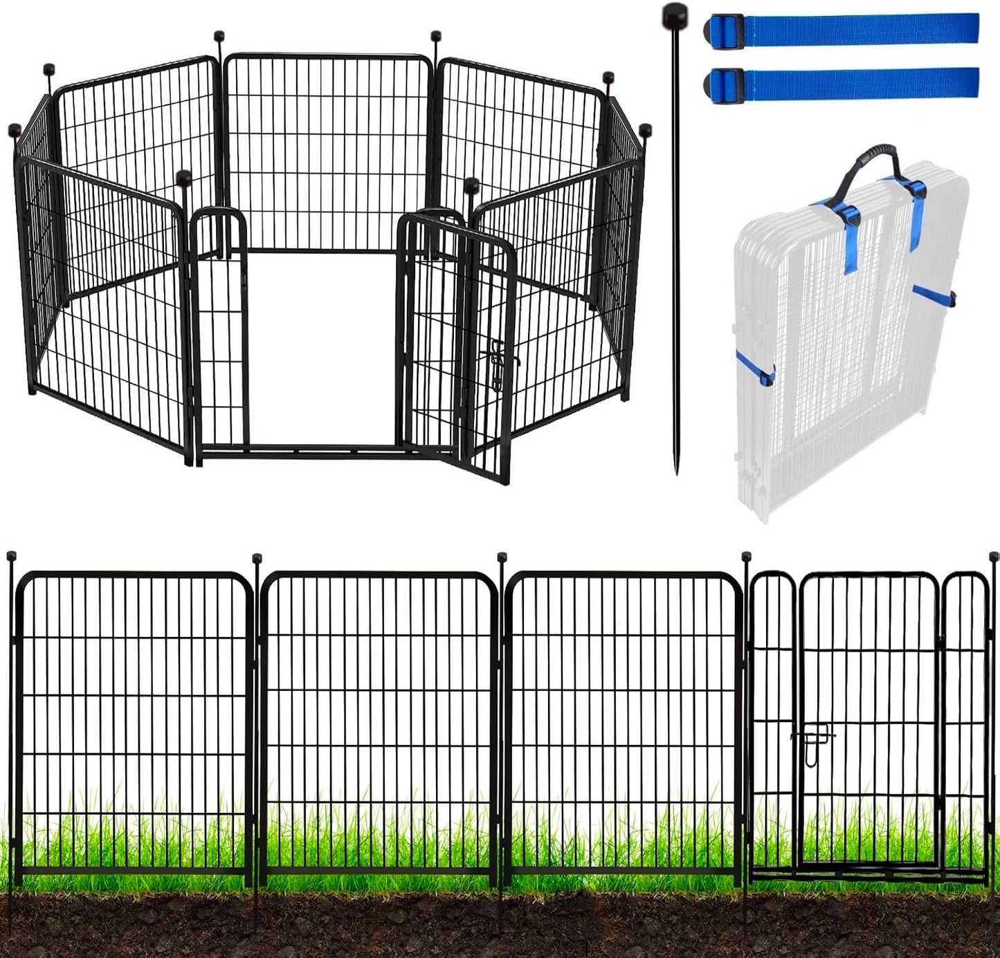 ADAVIN Metal Garden Fence with Gate, 36 in(H) 10 Panels Heavy Duty Iron Animal Barrier Fence, Indoor or Outdoor Dog Playpen, Portable Fencing, No Dig Garden Border Fencing for Yard. Total 22.1 FT(L)