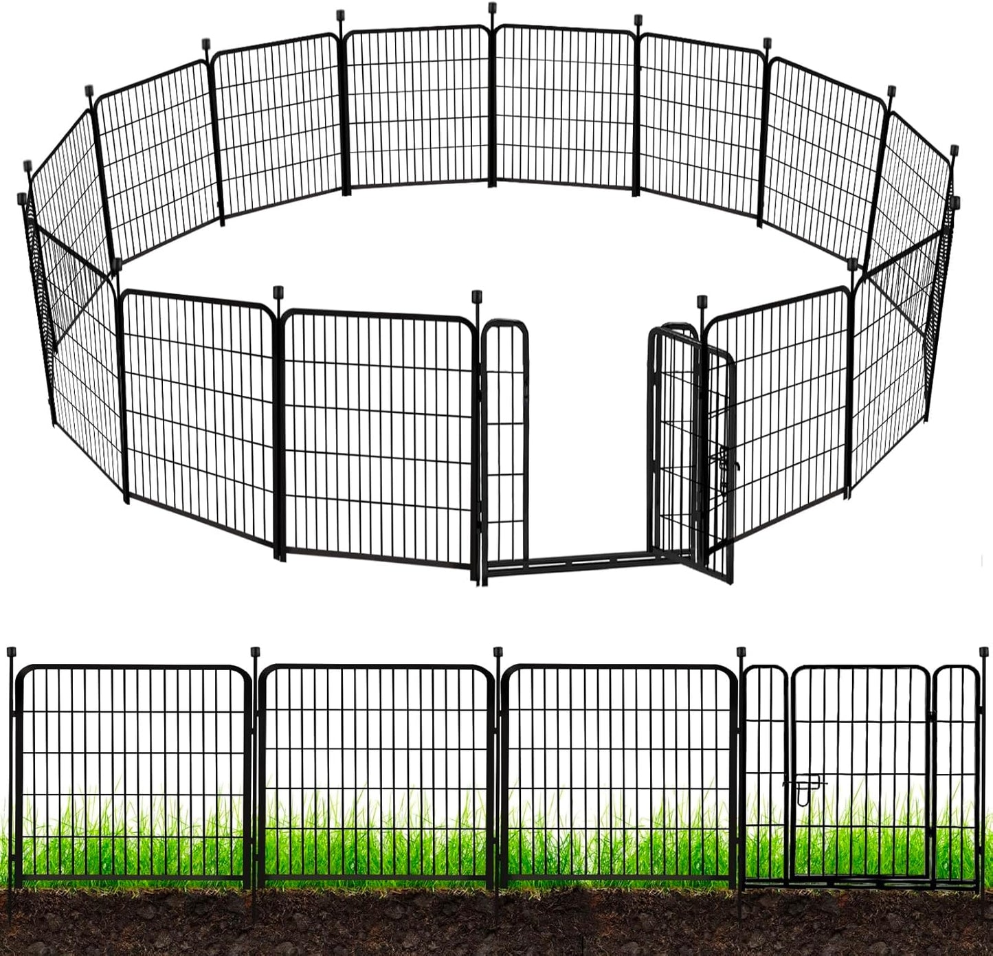 ADAVIN Metal Garden Fence with Gate, 36 in(H) 10 Panels Heavy Duty Iron Animal Barrier Fence, Indoor or Outdoor Dog Playpen, Portable Fencing, No Dig Garden Border Fencing for Yard. Total 22.1 FT(L)