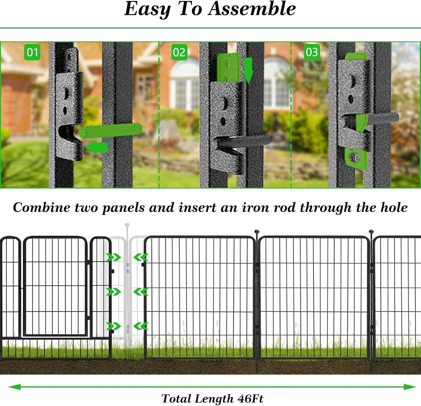 Garden Fence 32in x46ft 20 Pack Rustproof Metal Fence Panels No Dig Fence Animal Barrier with Gate & Secure Lock to Keep Dogs Out Fencing for Yard Flower Bed Edging for Patio Outdoor Decor