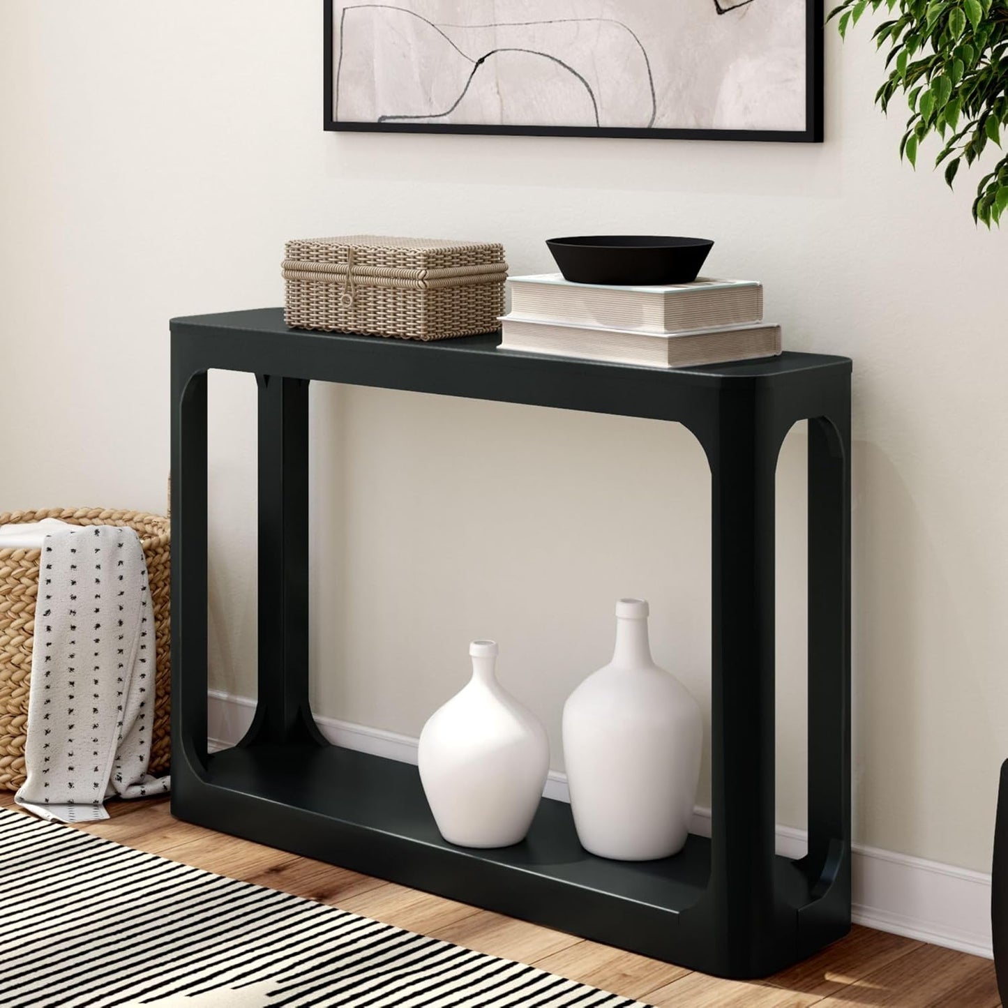 Plank+Beam Forma Console Table, 46 Inch, Solid Wood Sofa Table, Entryway Table for Hallway, Narrow Behind The Couch Table, Console Tables for Entryway, Living Room, Foyer, Easy Assembly, Walnut