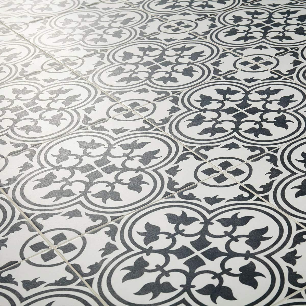 12x12 Flora Black White Encaustic Ceramic Tile (10 Piece 10SF Pack)