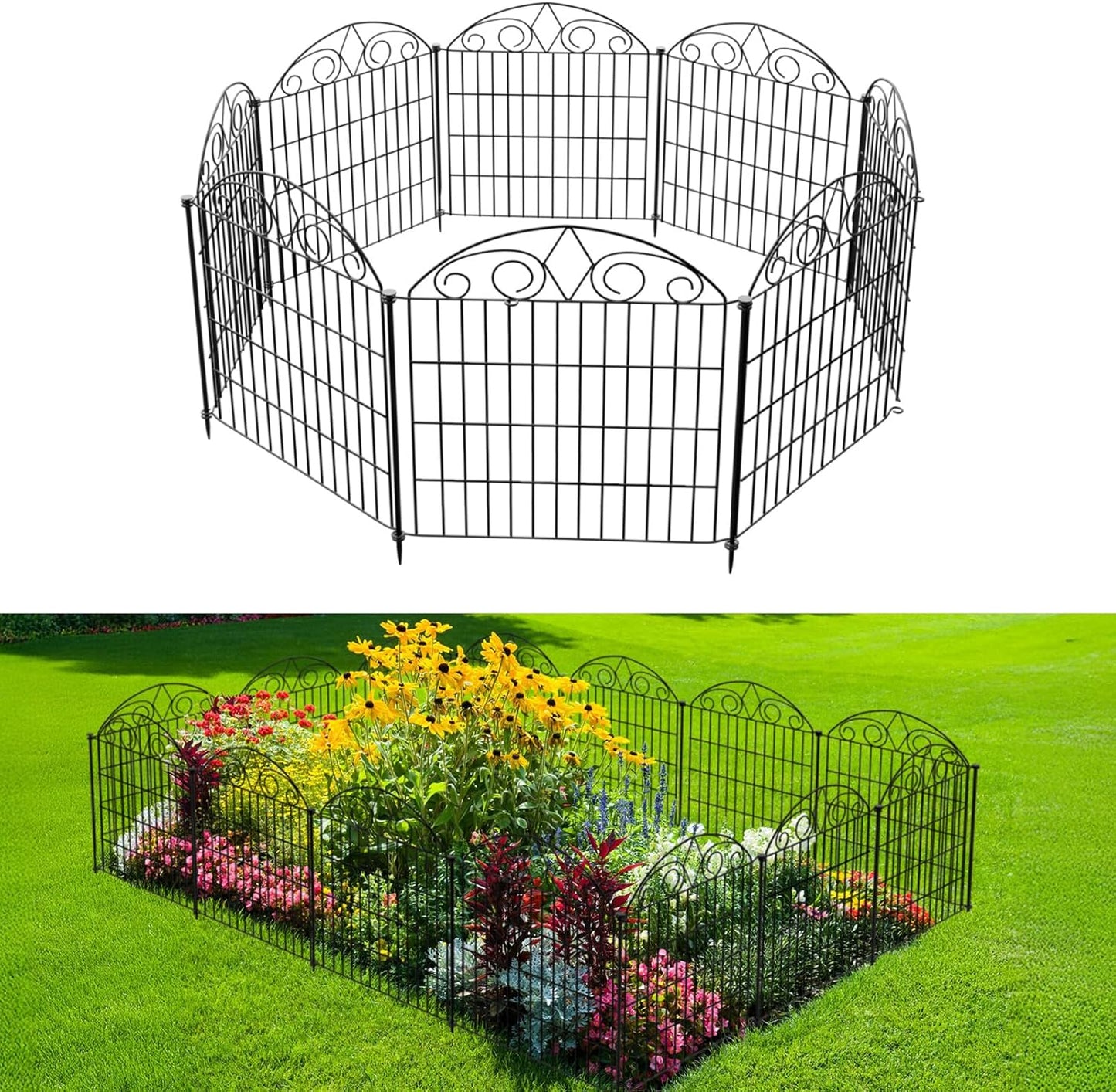 SUNLAX 10 Panels Garden Fence 24ft(L) x 40in(H) Fencing Tall for Yard Dog Pet Fence No Dig Temporary Fence Barrier for Outdoor Patio with Gate