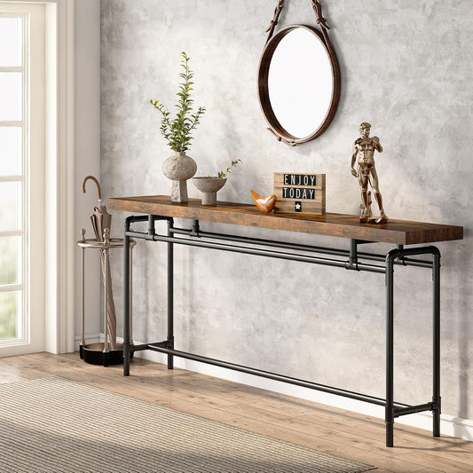 Tribesigns Console Table, 70.9 Inches Extra Long Sofa Table for Living Room, Industrial Narrow Console Sofa Tables Behind Couch, Entryway Hallway Foyer Table for Entrance, Bedroom, Rustic Brown