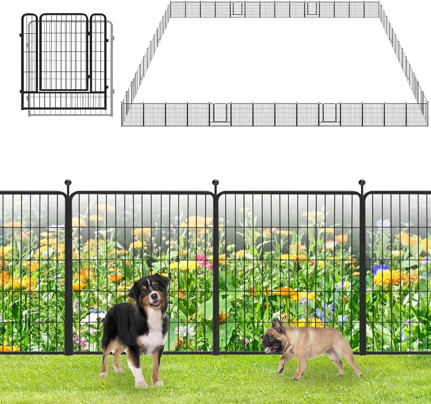 Garden Fence 32in x46ft 20 Pack Rustproof Metal Fence Panels No Dig Fence Animal Barrier with Gate & Secure Lock to Keep Dogs Out Fencing for Yard Flower Bed Edging for Patio Outdoor Decor