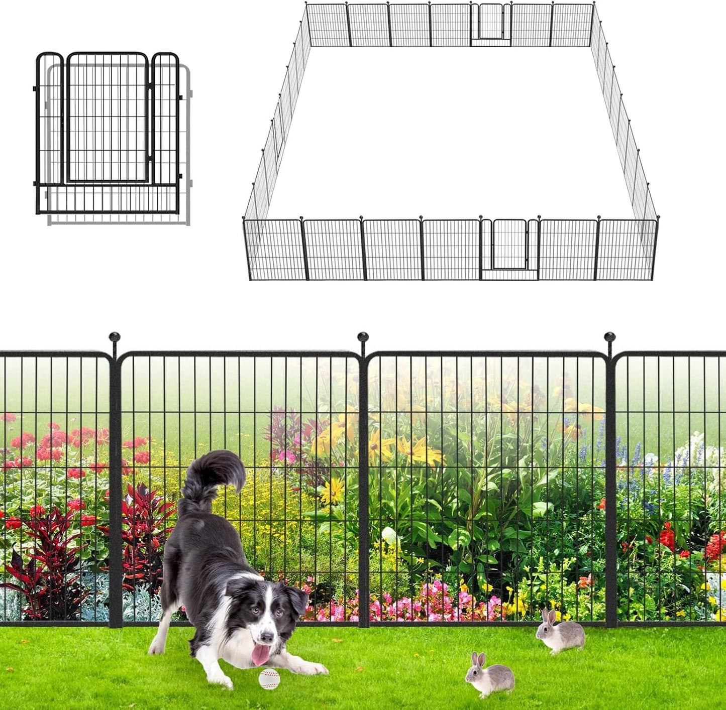 Garden Fence 32in x46ft 20 Pack Rustproof Metal Fence Panels No Dig Fence Animal Barrier with Gate & Secure Lock to Keep Dogs Out Fencing for Yard Flower Bed Edging for Patio Outdoor Decor