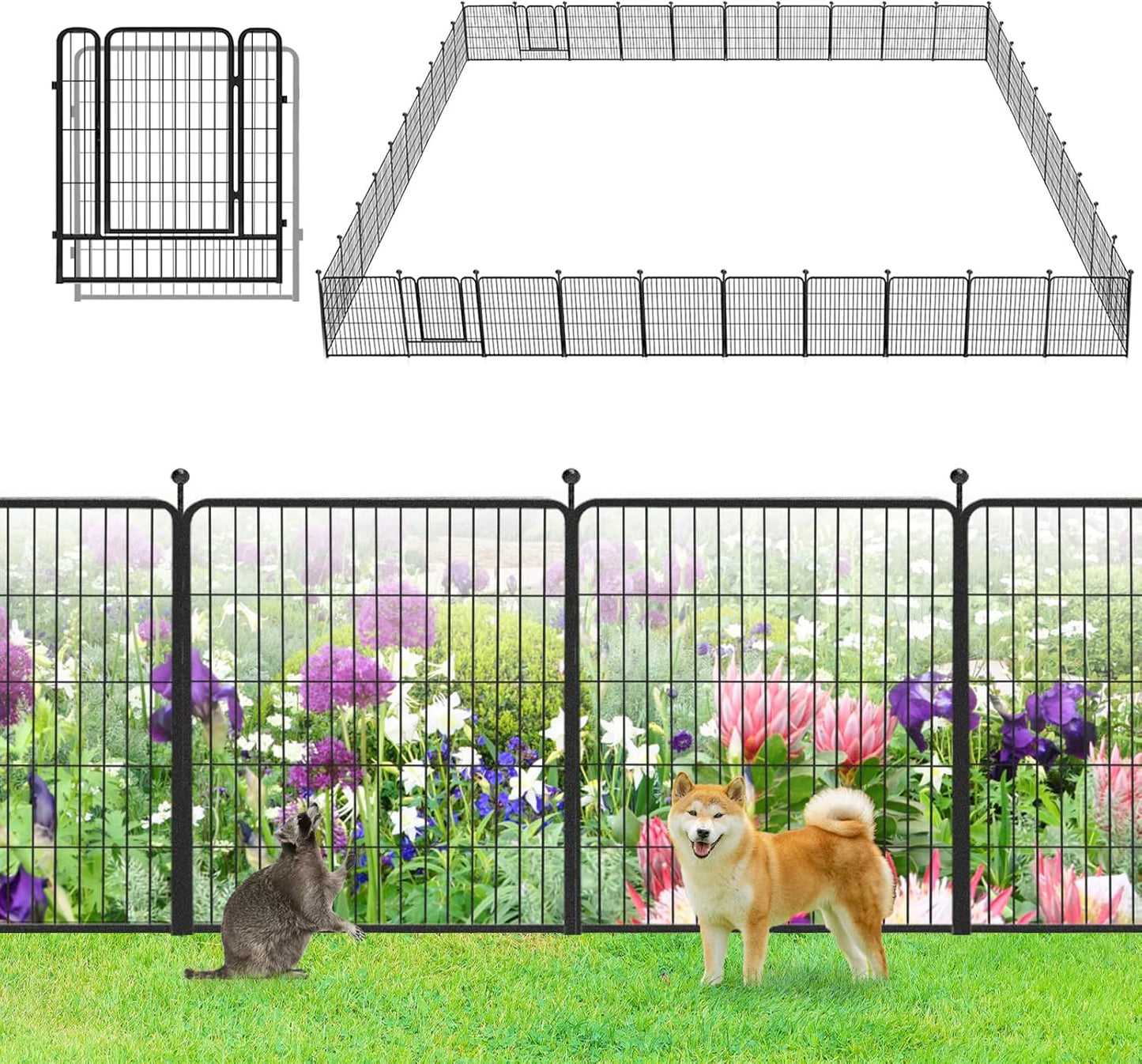 Garden Fence 32in x46ft 20 Pack Rustproof Metal Fence Panels No Dig Fence Animal Barrier with Gate & Secure Lock to Keep Dogs Out Fencing for Yard Flower Bed Edging for Patio Outdoor Decor