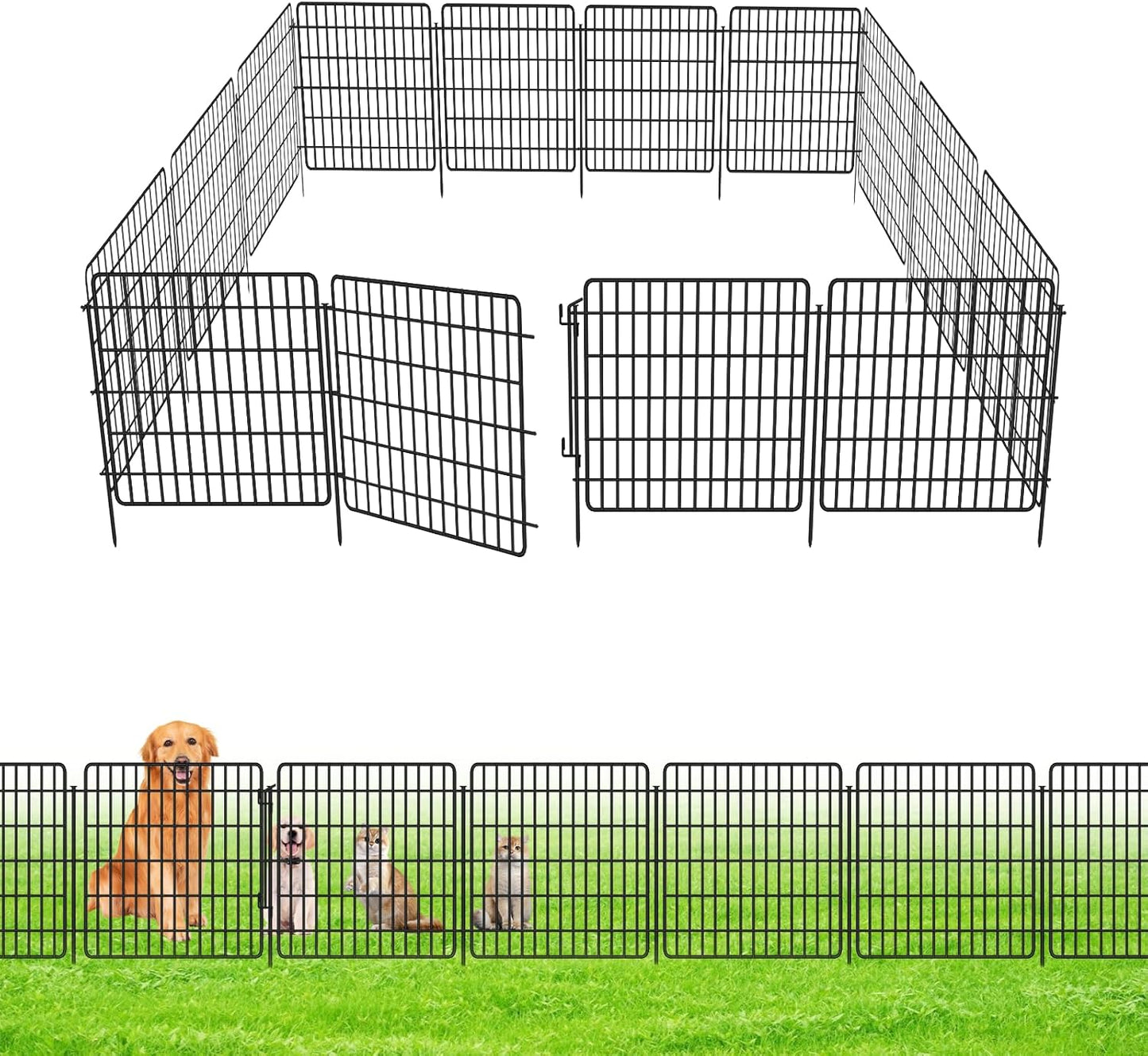 10 Panels Garden Fencing Animal Barrier, 33 in(H) X 24 ft(L) Dog Fence Outdoor for Yard Rustproof No Dig Decorative Tall Garden Fence Metal Wire Panel Border Patio Rabbit Ground Stakes Fencing