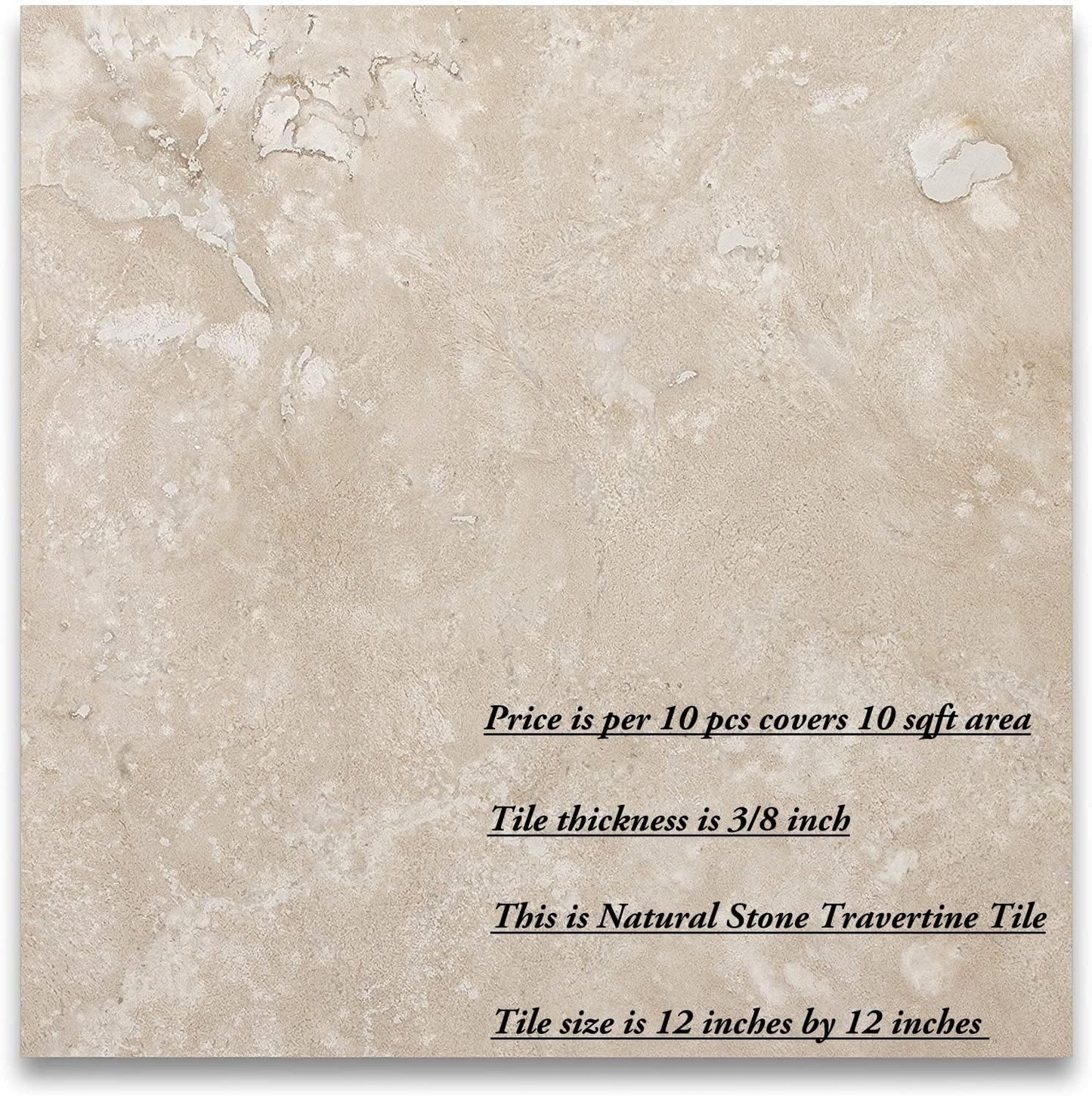 Tenedos 12 x 12 Travertine Natural Stone Floor and Wall Cream Beige Tones Indoor Outdoor Patio Bathroom Kitchen Fireplace Interior Exterior Tile (Box of 10 Pieces - Covers 10 sq.ft Area)