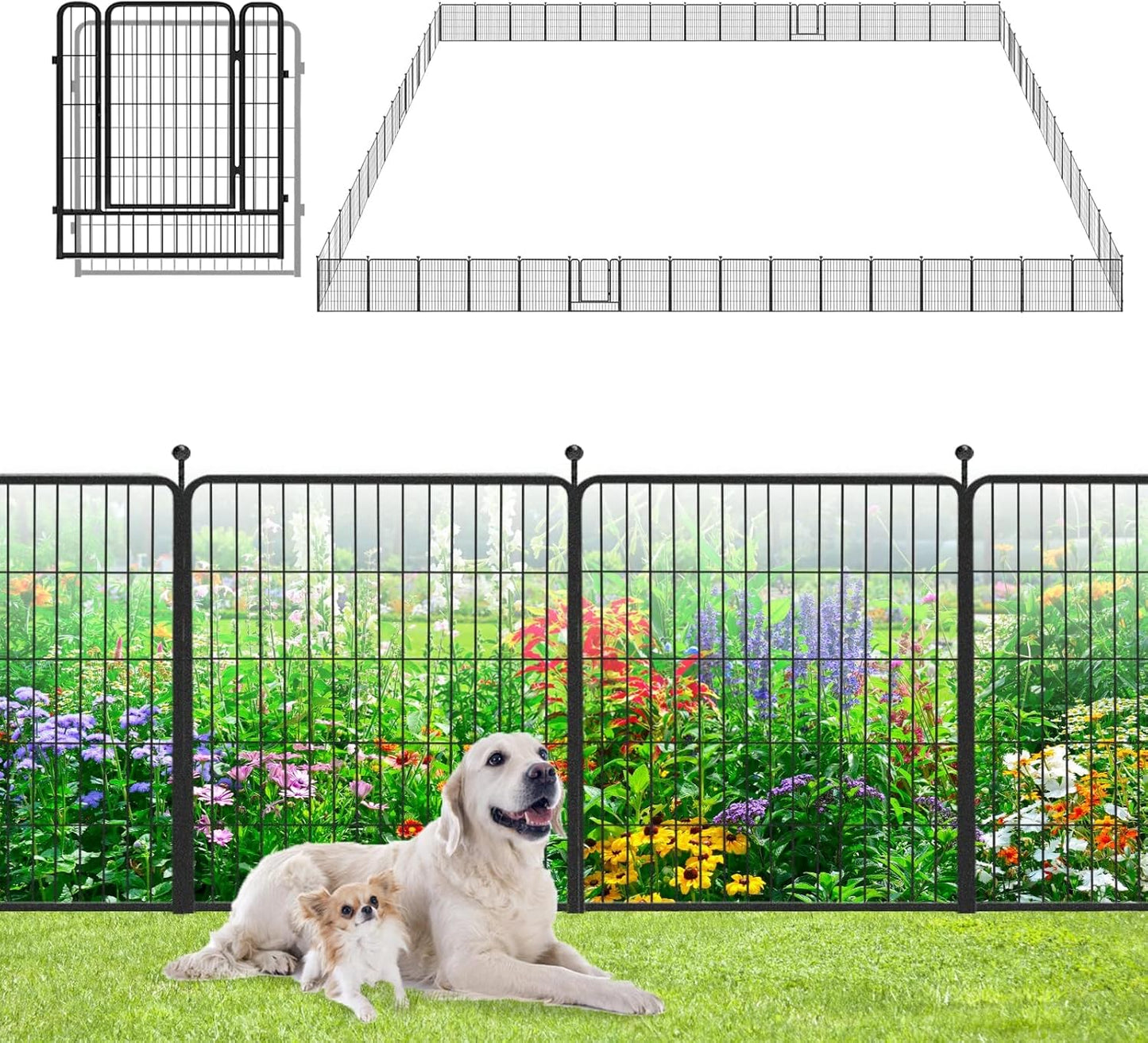 Garden Fence 32in x46ft 20 Pack Rustproof Metal Fence Panels No Dig Fence Animal Barrier with Gate & Secure Lock to Keep Dogs Out Fencing for Yard Flower Bed Edging for Patio Outdoor Decor