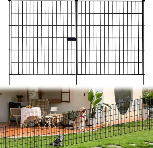 6 Panels Garden Fence Fencing for Yard,32 in(H) X 14 ft(L) with Gate Lock Outdoor Fence Animal Barrier Fencing Rustproof Metal Fence Panels for Dog and Rabbit