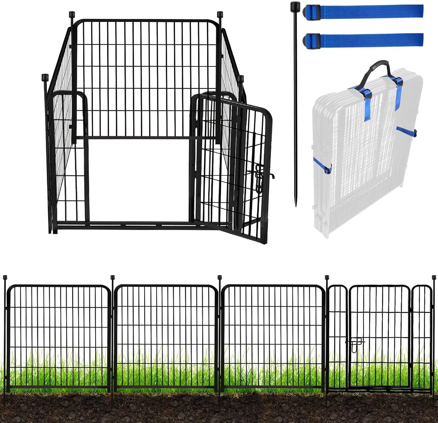 ADAVIN Metal Garden Fence with Gate, 36 in(H) 10 Panels Heavy Duty Iron Animal Barrier Fence, Indoor or Outdoor Dog Playpen, Portable Fencing, No Dig Garden Border Fencing for Yard. Total 22.1 FT(L)