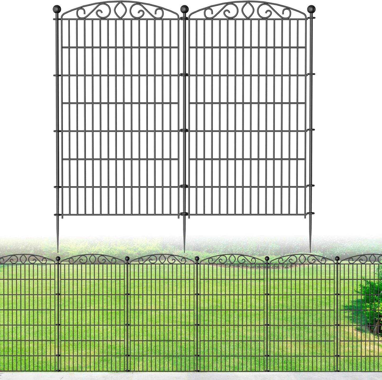 12 Panel No Dig Decorative Garden Fence with Gate - 42in H x 25.55ft L, Tall Animal Barrier for Dogs Rabbits, Rustproof Metal Wire Panels for Yard, Patio, and Outdoor Border Use