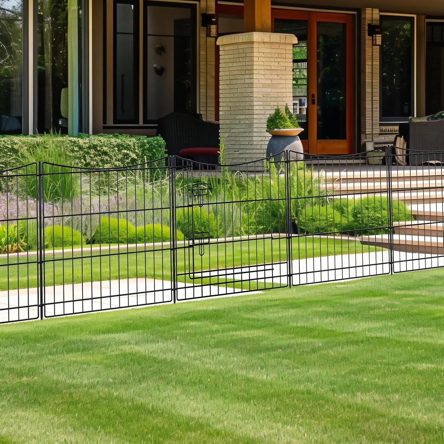INJOPEXI Decorative Garden Fence 12 Panels 26ft(L)×36in(H) Metal Garden Fences with 11 Panels + 1 Gate, Animal Barrier Rabbit Fence Rustproof Wire Temporary Dog Fencing Outdoor for Backyard Lawn