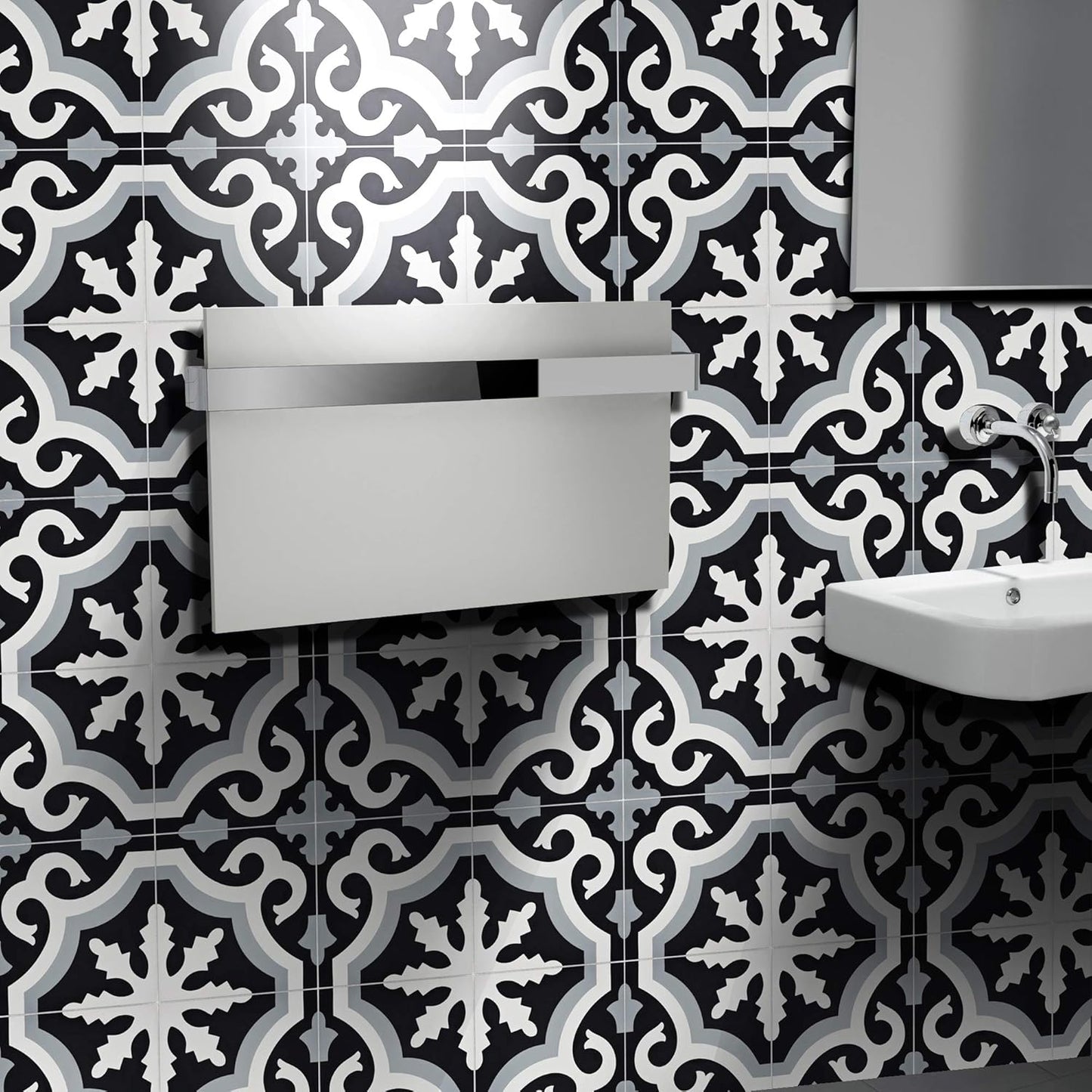 Tanger Handmade Cement Tile in Black and Grey, Pack of 12