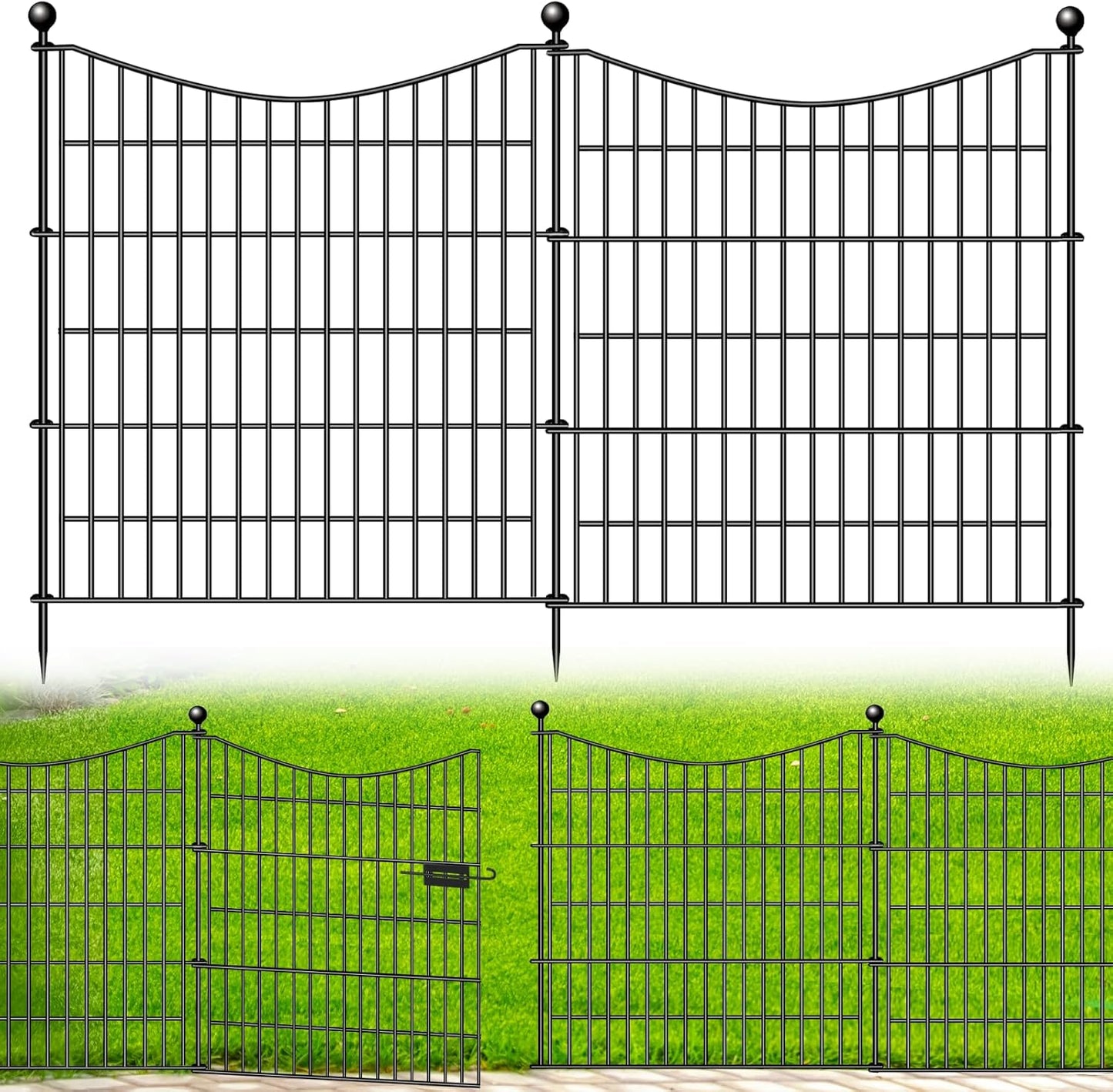 15 Panels Decorative Garden Fence with Gate, 32 in(H) X 35.4 ft(L) No Dig Dog Fence Animal Barrier Outdoor for Yard, Rustproof Metal Garden Edging and Borders, Temporary Fencing Stakes