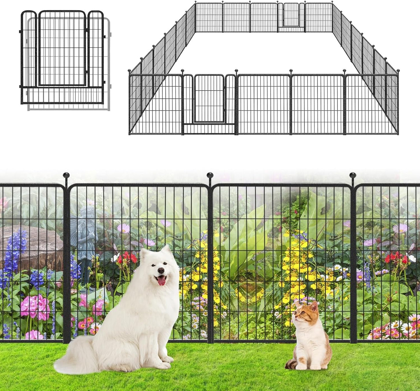 Garden Fence 32in x46ft 20 Pack Rustproof Metal Fence Panels No Dig Fence Animal Barrier with Gate & Secure Lock to Keep Dogs Out Fencing for Yard Flower Bed Edging for Patio Outdoor Decor