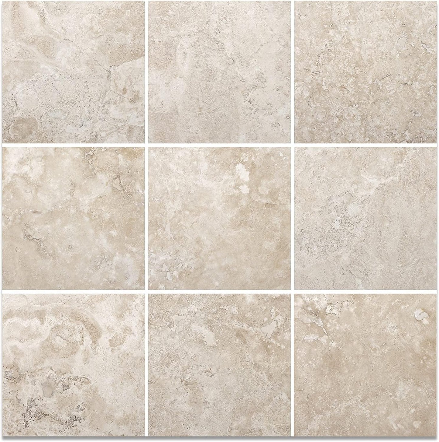 Tenedos 12 x 12 Travertine Natural Stone Floor and Wall Cream Beige Tones Indoor Outdoor Patio Bathroom Kitchen Fireplace Interior Exterior Tile (Box of 10 Pieces - Covers 10 sq.ft Area)