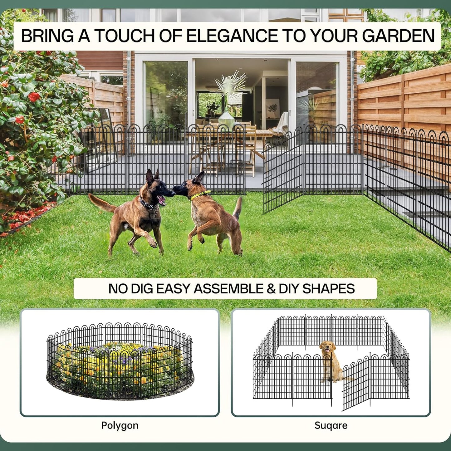 15 Panels Tall Garden Animal Barrier Fence with Gate, 33 in(H) X 36.8 ft(L) No Dig Decorative Garden Fence Outdoor for Yard, Heavy Duty Rustproof Metal Edging Border for Dog, Rabbits