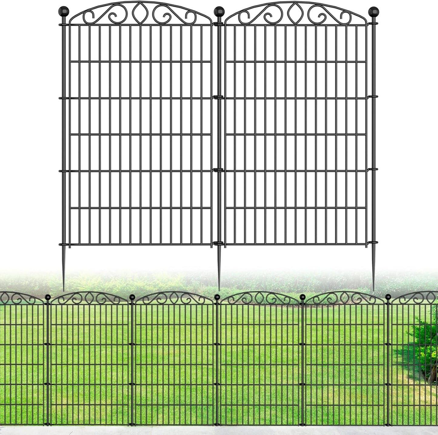 12 Panel No Dig Decorative Garden Fence with Gate - 42in H x 25.55ft L, Tall Animal Barrier for Dogs Rabbits, Rustproof Metal Wire Panels for Yard, Patio, and Outdoor Border Use