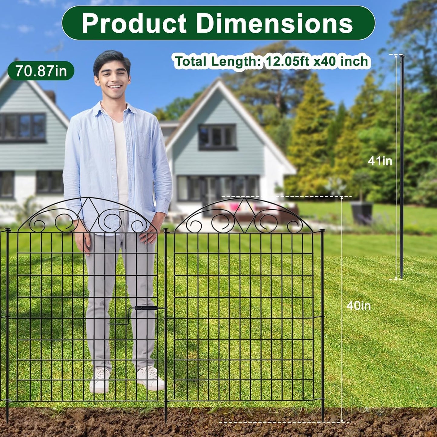 SUNLAX 10 Panels Garden Fence 24ft(L) x 40in(H) Fencing Tall for Yard Dog Pet Fence No Dig Temporary Fence Barrier for Outdoor Patio with Gate