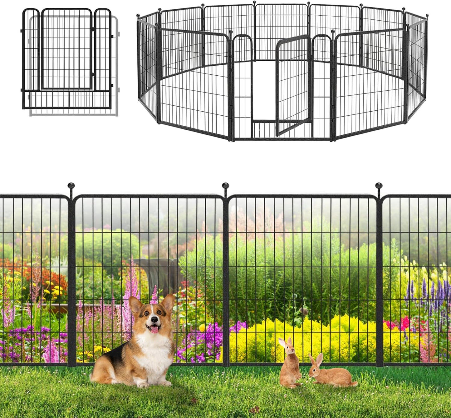 Garden Fence 32in x46ft 20 Pack Rustproof Metal Fence Panels No Dig Fence Animal Barrier with Gate & Secure Lock to Keep Dogs Out Fencing for Yard Flower Bed Edging for Patio Outdoor Decor