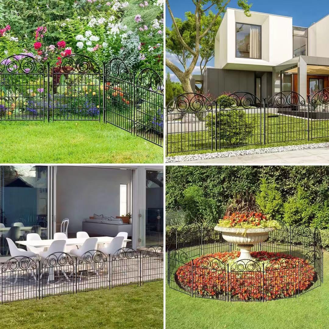 Tall Garden Fence Animal Barrier with Gate, 40 in(H) 12 Panels Garden Fences and Borders for Dogs, Dog Fence Outdoor for Yard, Total Length 26.2 Ft Metal Temporary Fencing│Patented