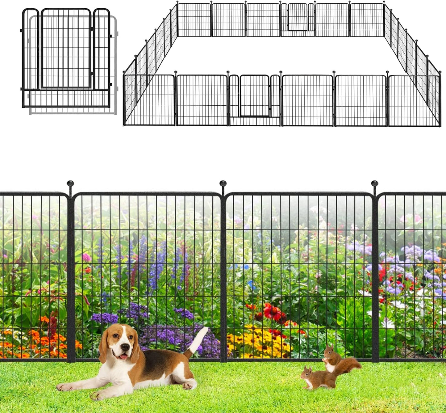 Garden Fence 32in x46ft 20 Pack Rustproof Metal Fence Panels No Dig Fence Animal Barrier with Gate & Secure Lock to Keep Dogs Out Fencing for Yard Flower Bed Edging for Patio Outdoor Decor