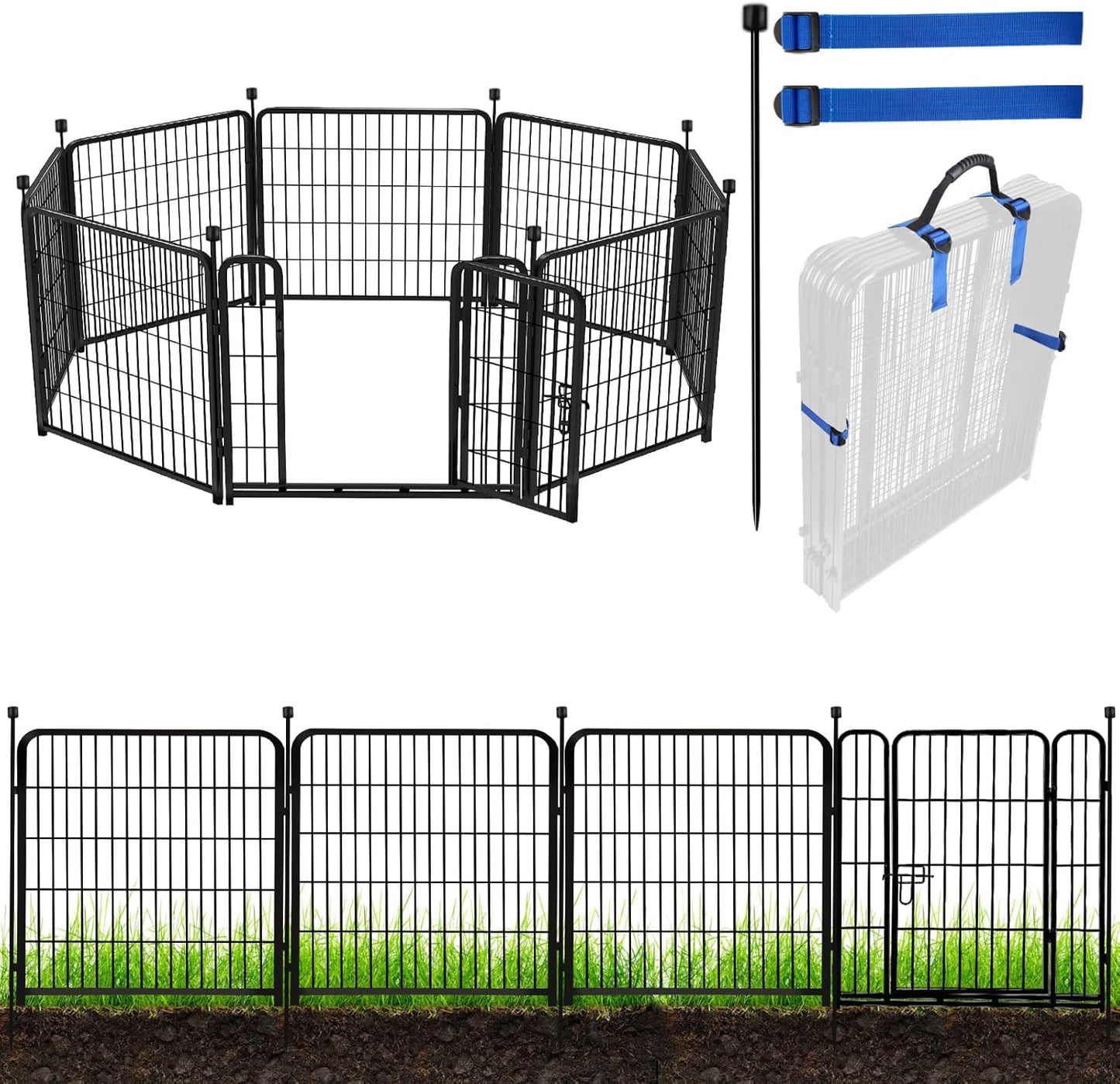 ADAVIN Metal Garden Fence with Gate, 36 in(H) 10 Panels Heavy Duty Iron Animal Barrier Fence, Indoor or Outdoor Dog Playpen, Portable Fencing, No Dig Garden Border Fencing for Yard. Total 22.1 FT(L)