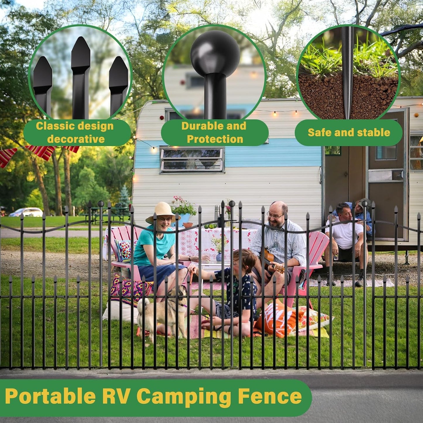 8 Panels No Dig Decorative Garden Fence with Gate, 40in(H) × 17.6ft(L) Heavy-Duty Rustproof Metal Panels, Outdoor Dog Barrier for Yard & Patio, Landscape, Border| Portable Temporary Fencing