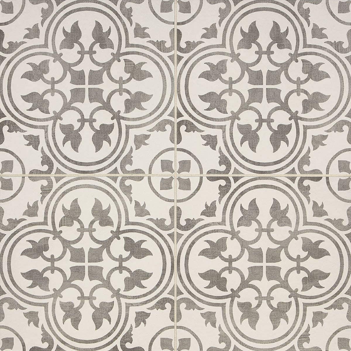 12x12 Flora Gray White Encaustic Ceramic Tile (10 Piece 10Sf Pack)